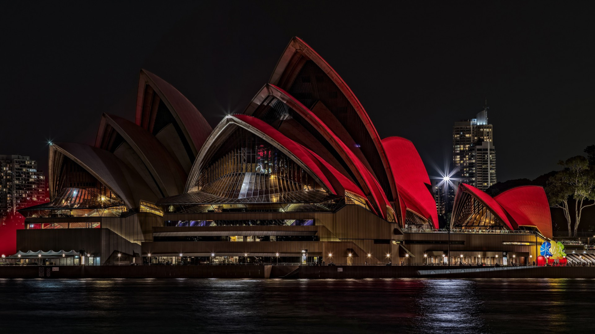 Australia, Sydney Opera House, Red lights, Architectural beauty, 1920x1080 Full HD Desktop