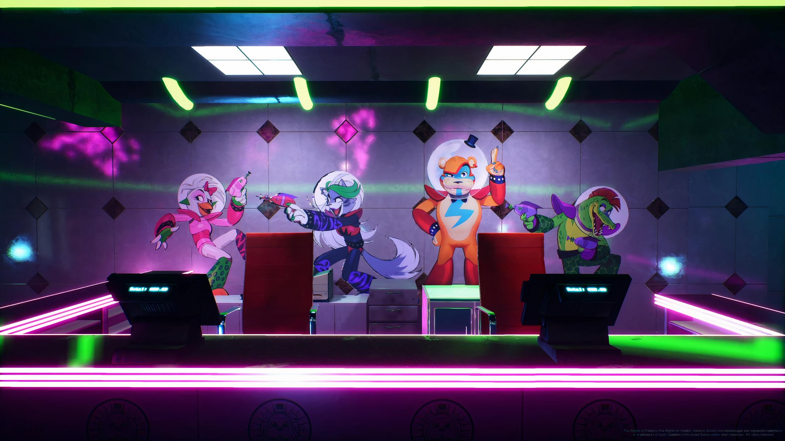 Fazer Blast service counter, Glamrock Freddy, Roxanne Wolf, Montgomery Gator, Glamrock Chica, HD Desktop wallpaper
