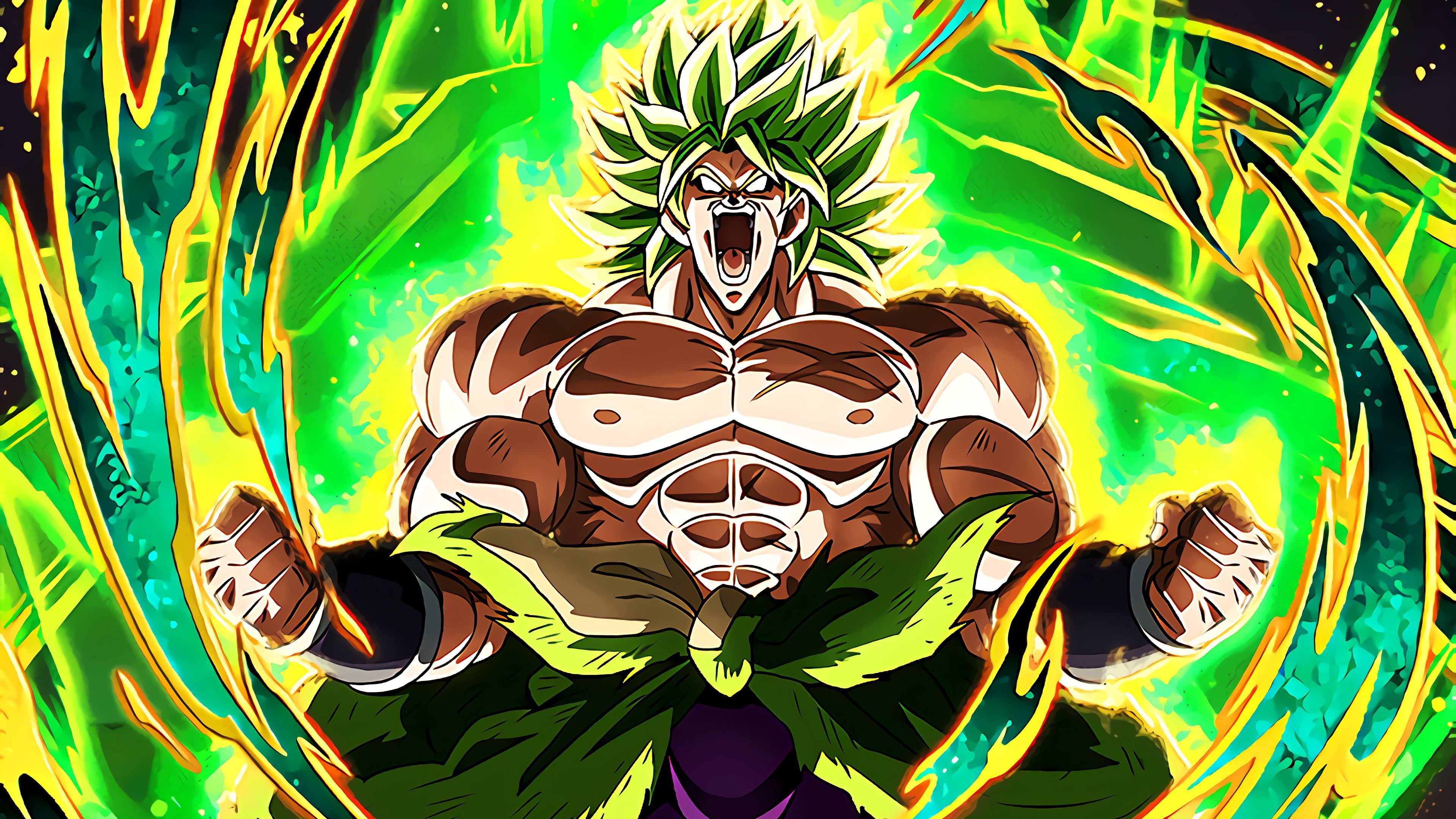 Super Saiyan Broly, Green ki energy aura, Dragon Ball Super, 4K Desktop wallpaper