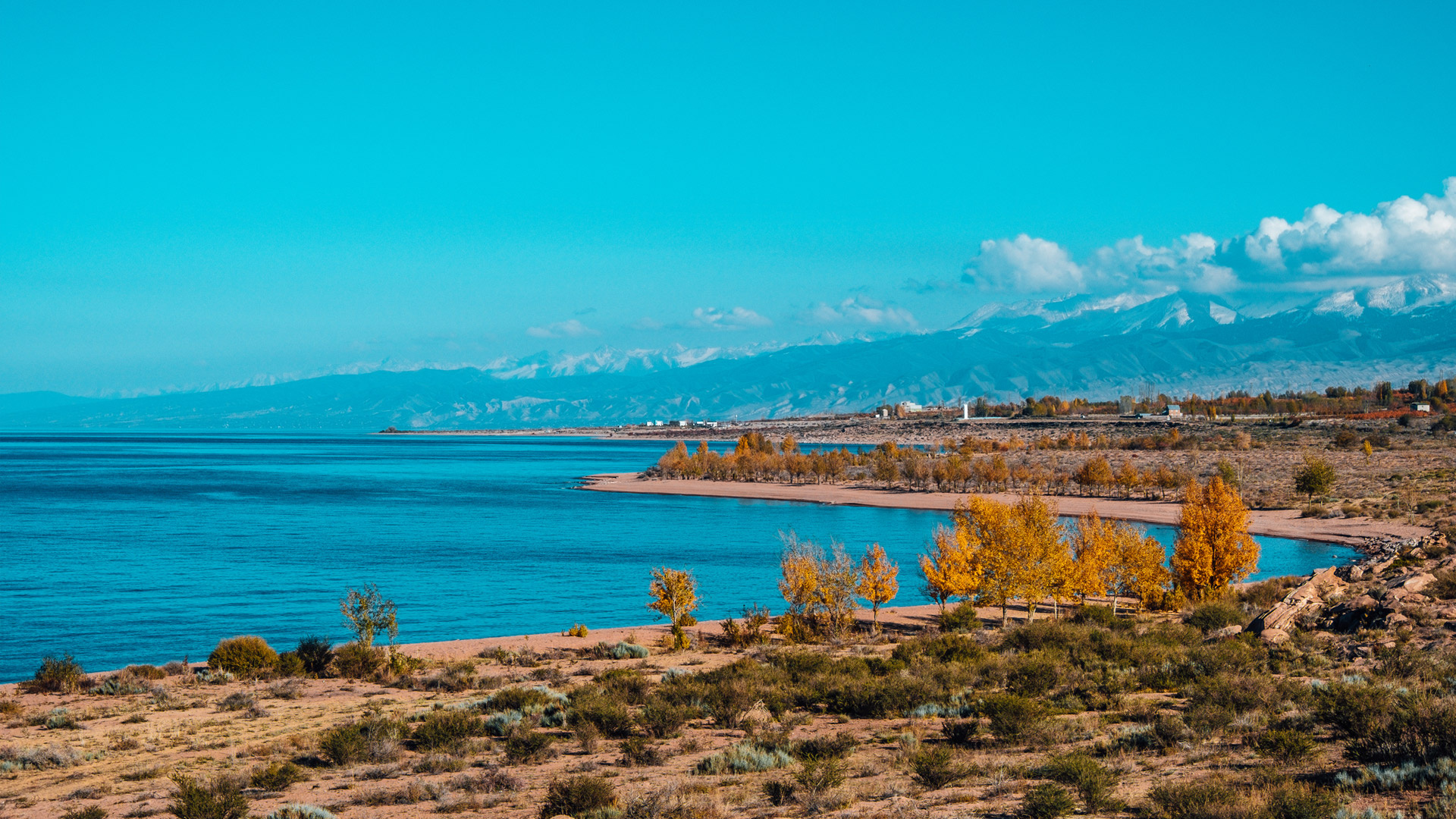 Issyk-Kul gem, Natural beauty, Tranquil atmosphere, Stunning views, 1920x1080 Full HD Desktop