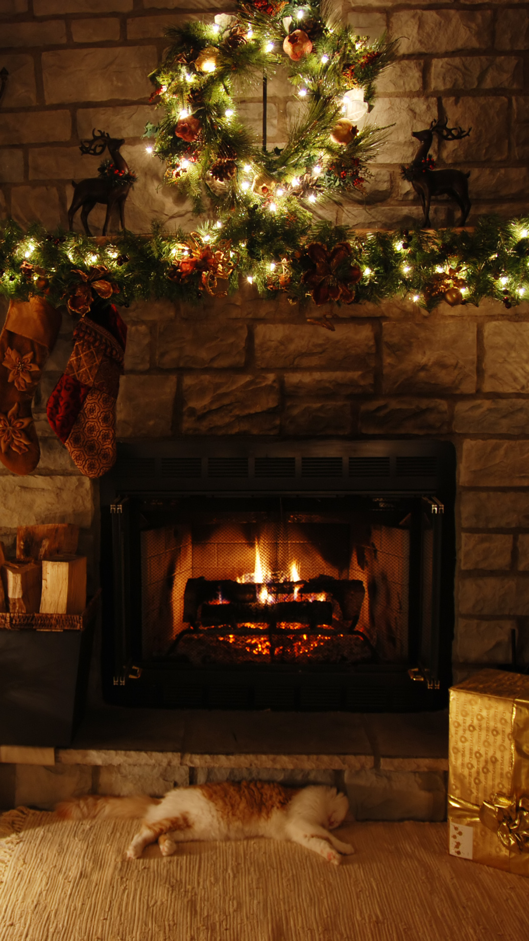 Holiday fireplace delight, Festive celebrations, Cozy winter nights, Joyful atmosphere, 1080x1920 Full HD Phone