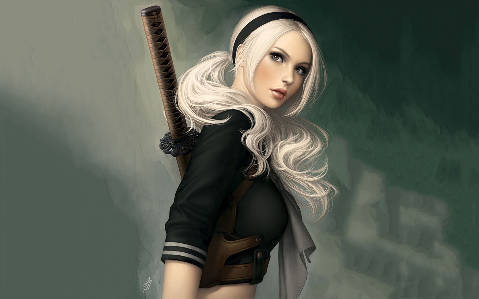 Babydoll from Sucker Punch, Katana sword on back, Blonde pigtails with headband, HD Desktop wallpaper