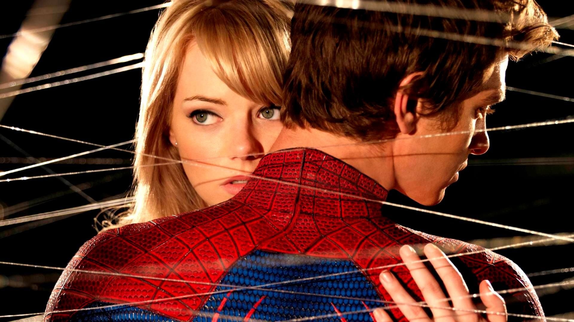 Emma Stone, Andrew Garfield, Spider-Man suit, Full HD Desktop wallpaper