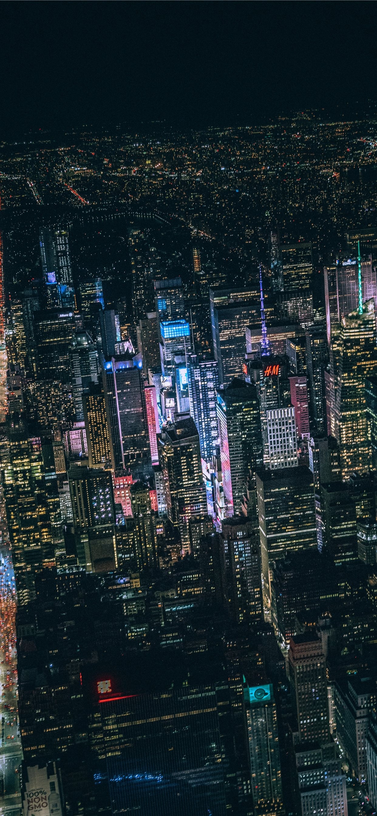 Times Square Manhattan, H&M illuminated sign, Midtown Manhattan night aerial, HD Phone wallpaper