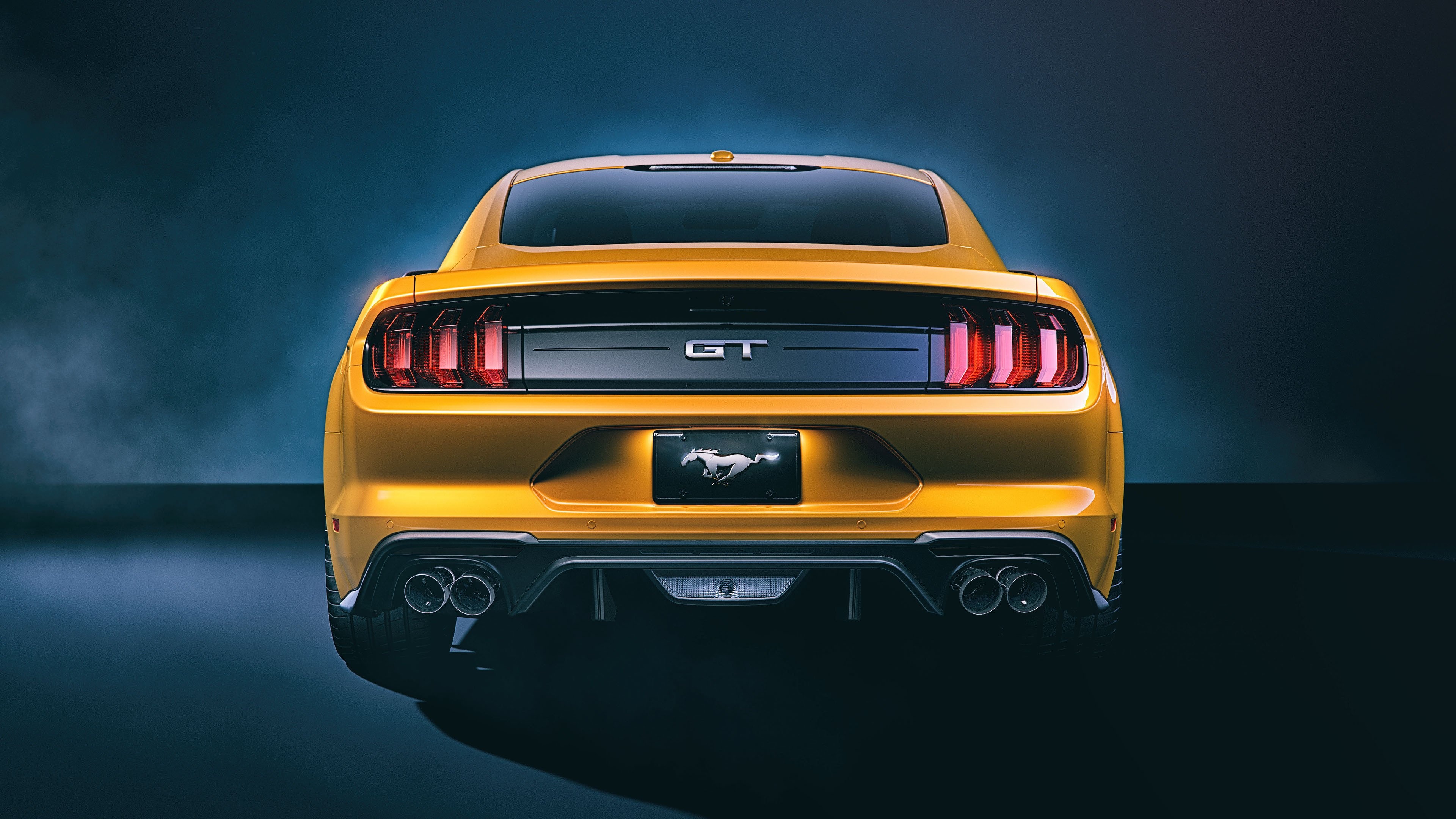 Ford Mustang GT, Tri-bar LED taillights, Rear quad exhaust diffuser, 4K Desktop wallpaper