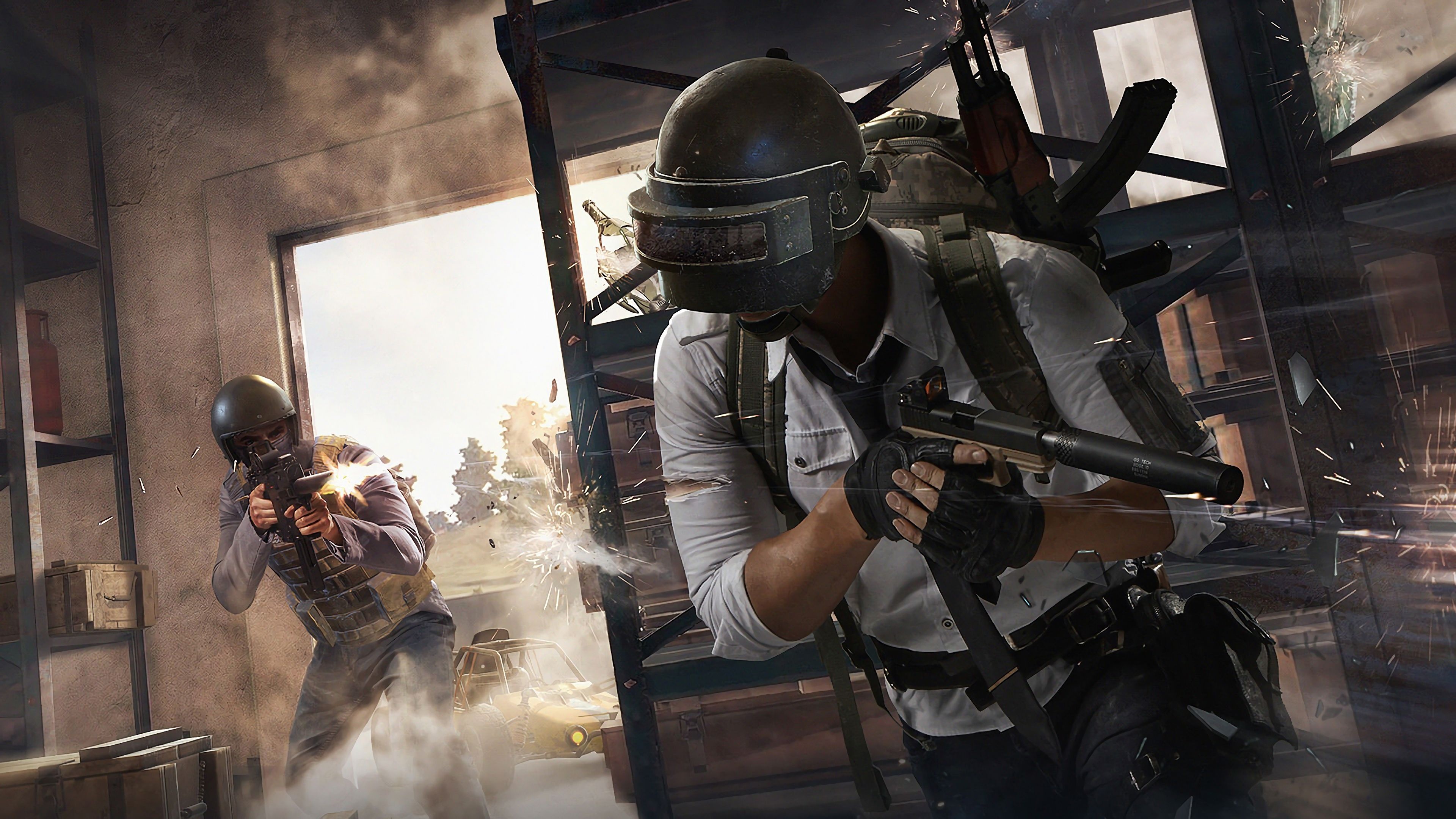 PUBG Lone Survivor, Level 3 Helmet, suppressed pistol, 4K Desktop wallpaper