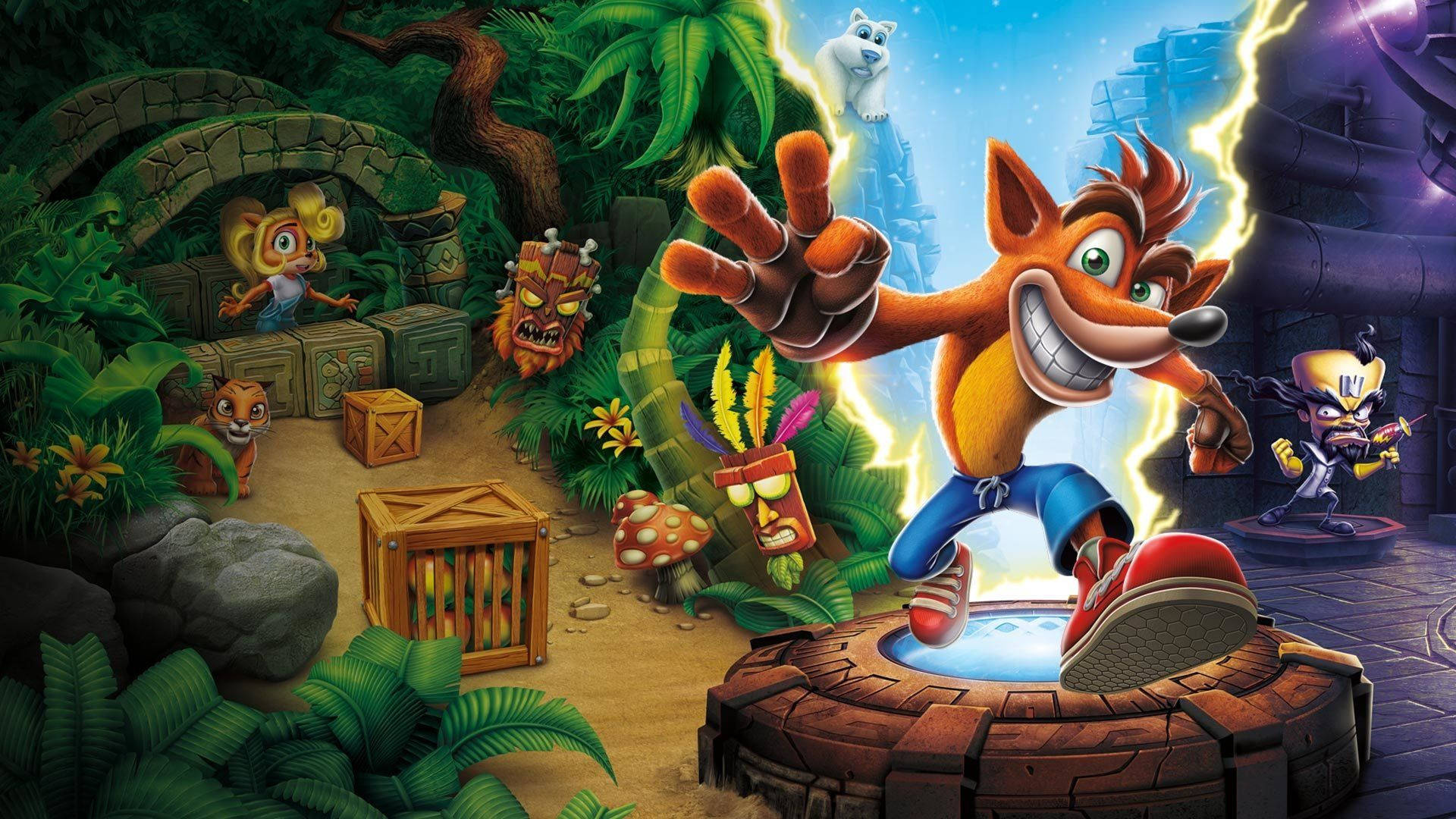 Crash Bandicoot N. Sane Trilogy, Crash Bandicoot, Doctor Neo Cortex, Coco Bandicoot, Aku Aku, Full HD Desktop wallpaper