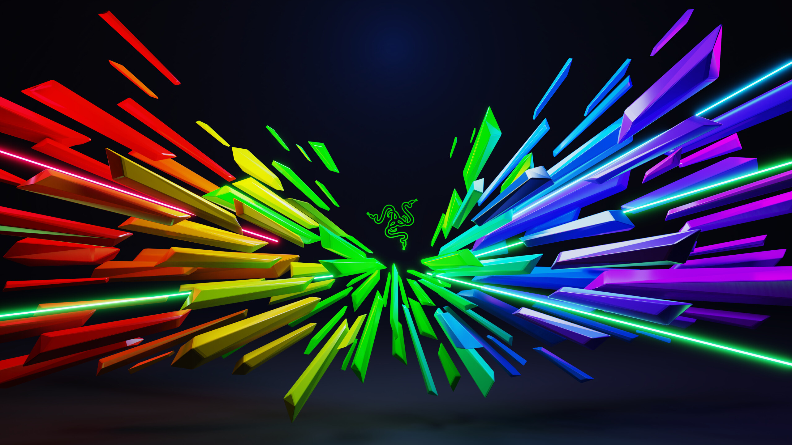 Razer logo, Multicolor light scatter, Abstract neon art, Vibrant colors, 2560x1440 HD Desktop