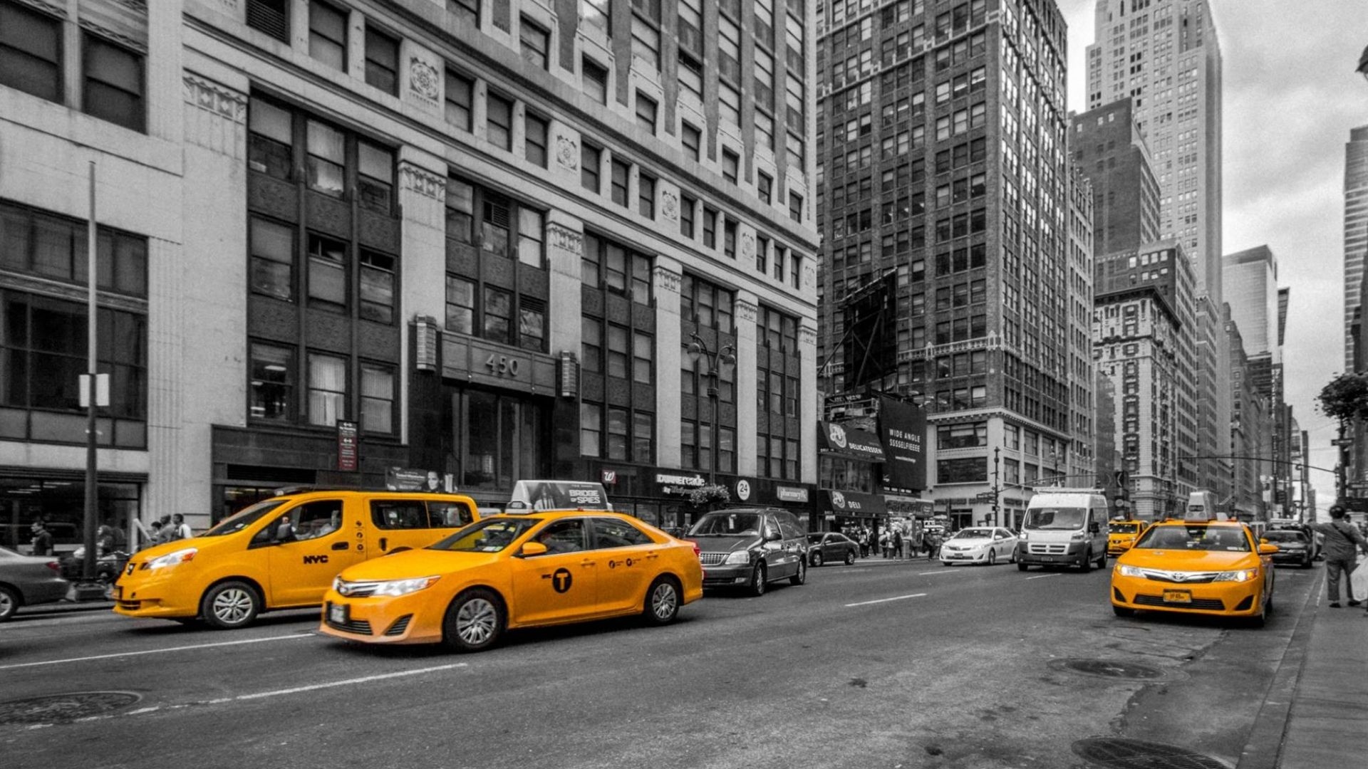 Yellow taxis, New York City, Busy streets, Iconic cabs, 1920x1080 Full HD Desktop