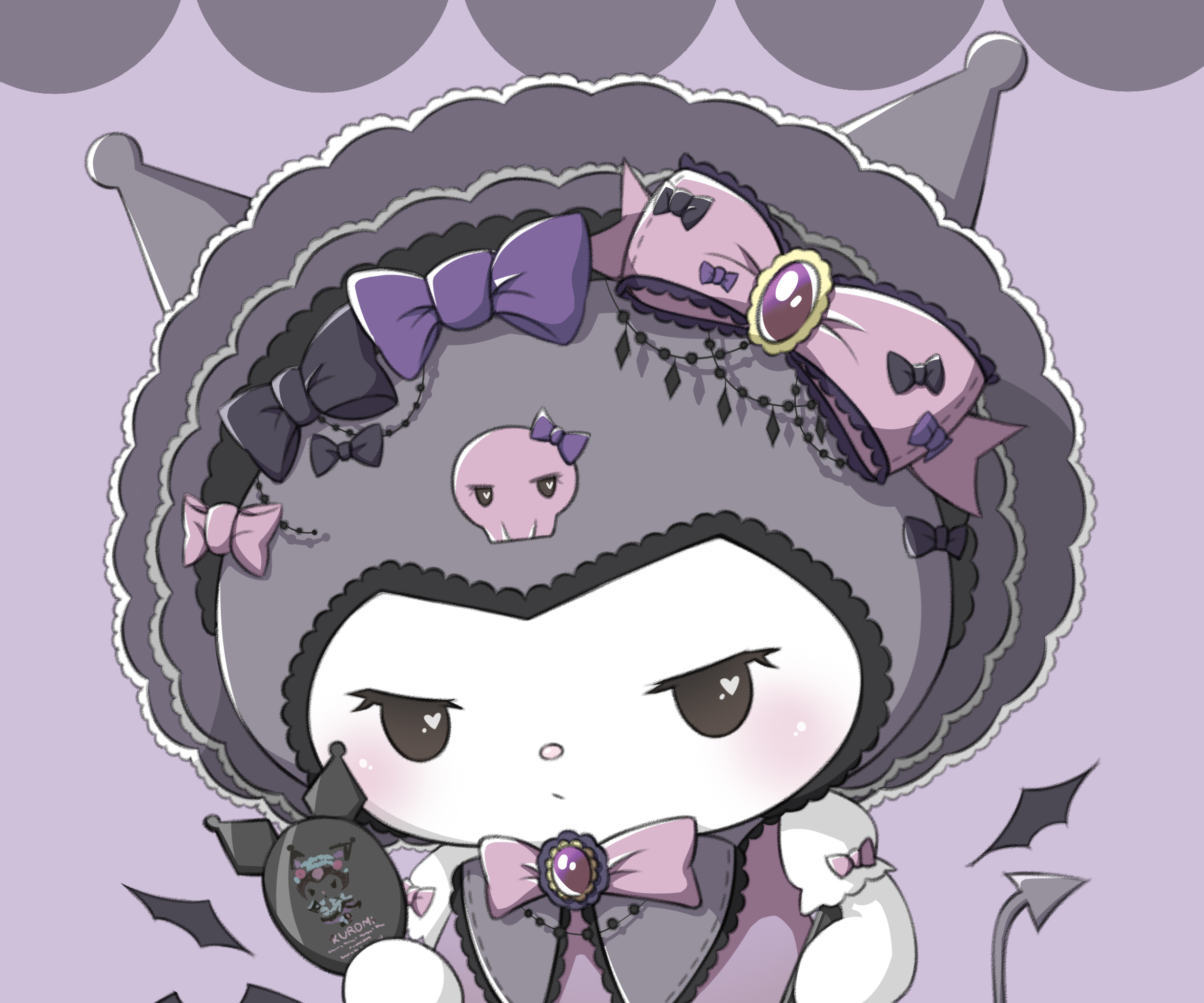 Kuromi, Gothic Lolita bonnet, Kuromi hand mirror, HD Desktop wallpaper