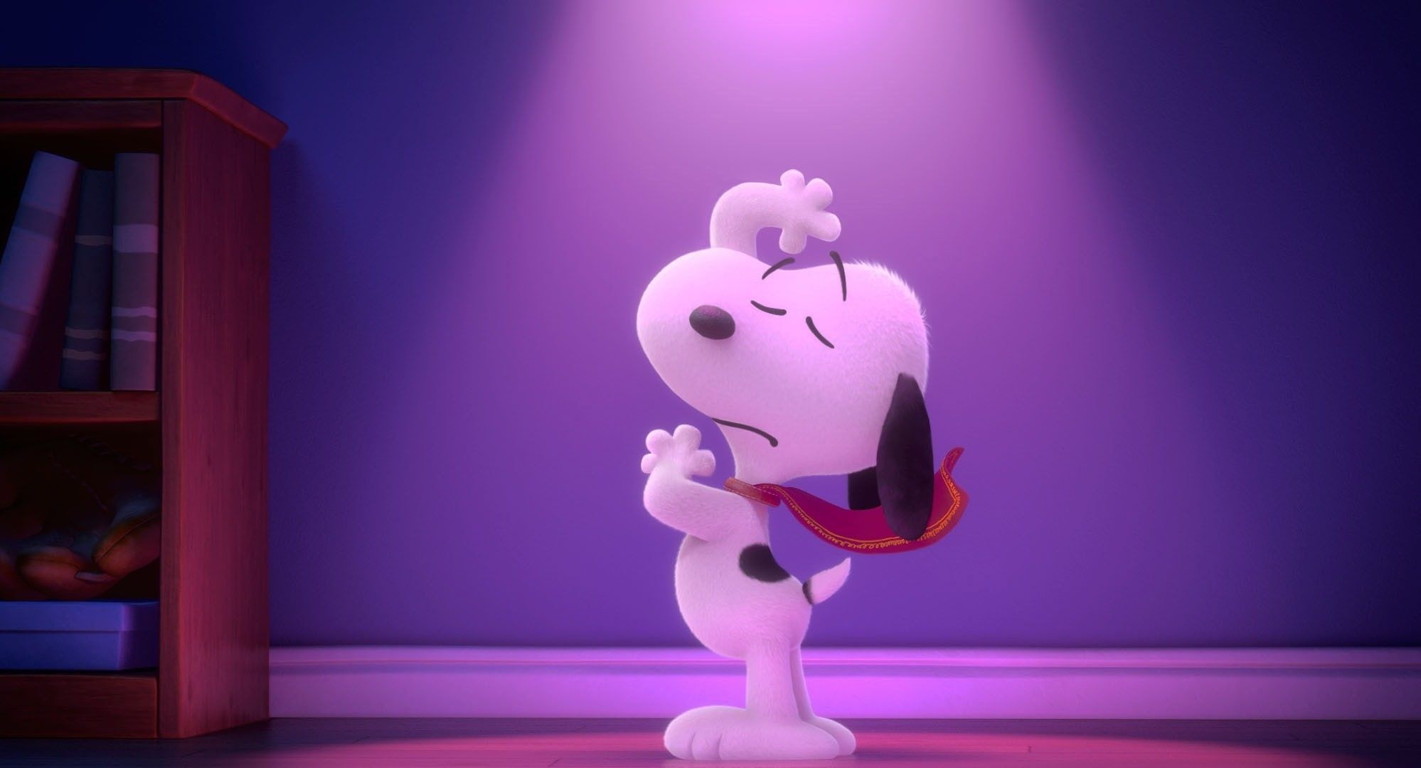 Snoopy, red cape, purple stage spotlight, HD Desktop wallpaper