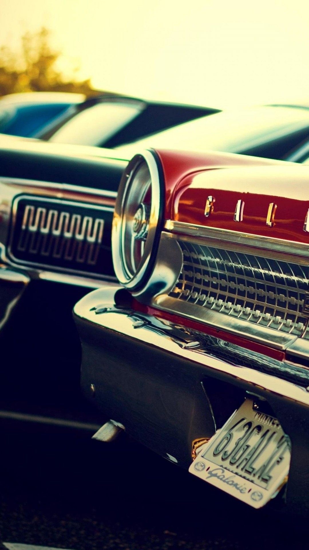 1963 Ford Galaxie, 63GALXE license plate, vintage car chrome grille, Full HD Phone wallpaper