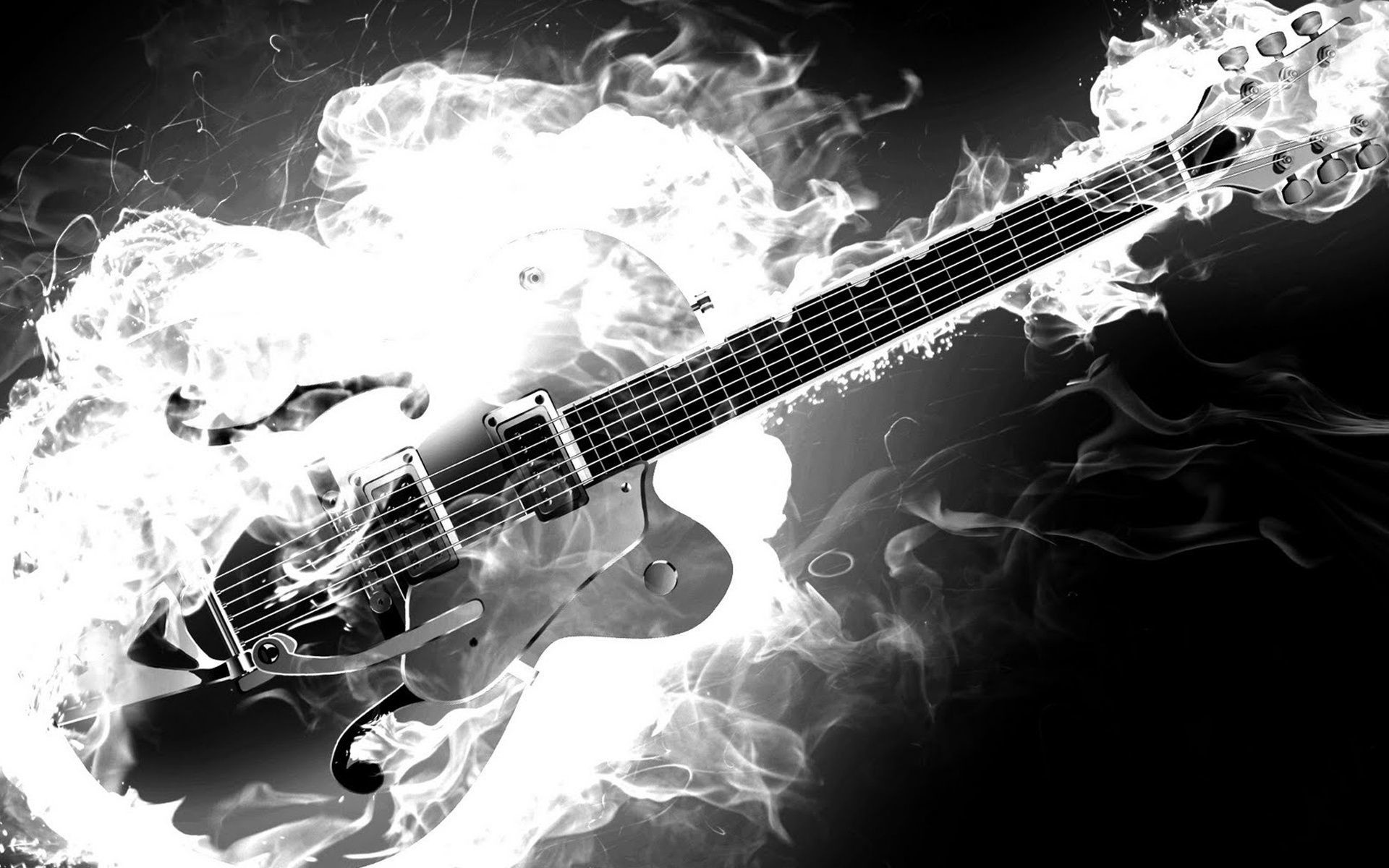 Monochrome, Guitar on Fire Wallpaper, 1920x1200 HD Desktop