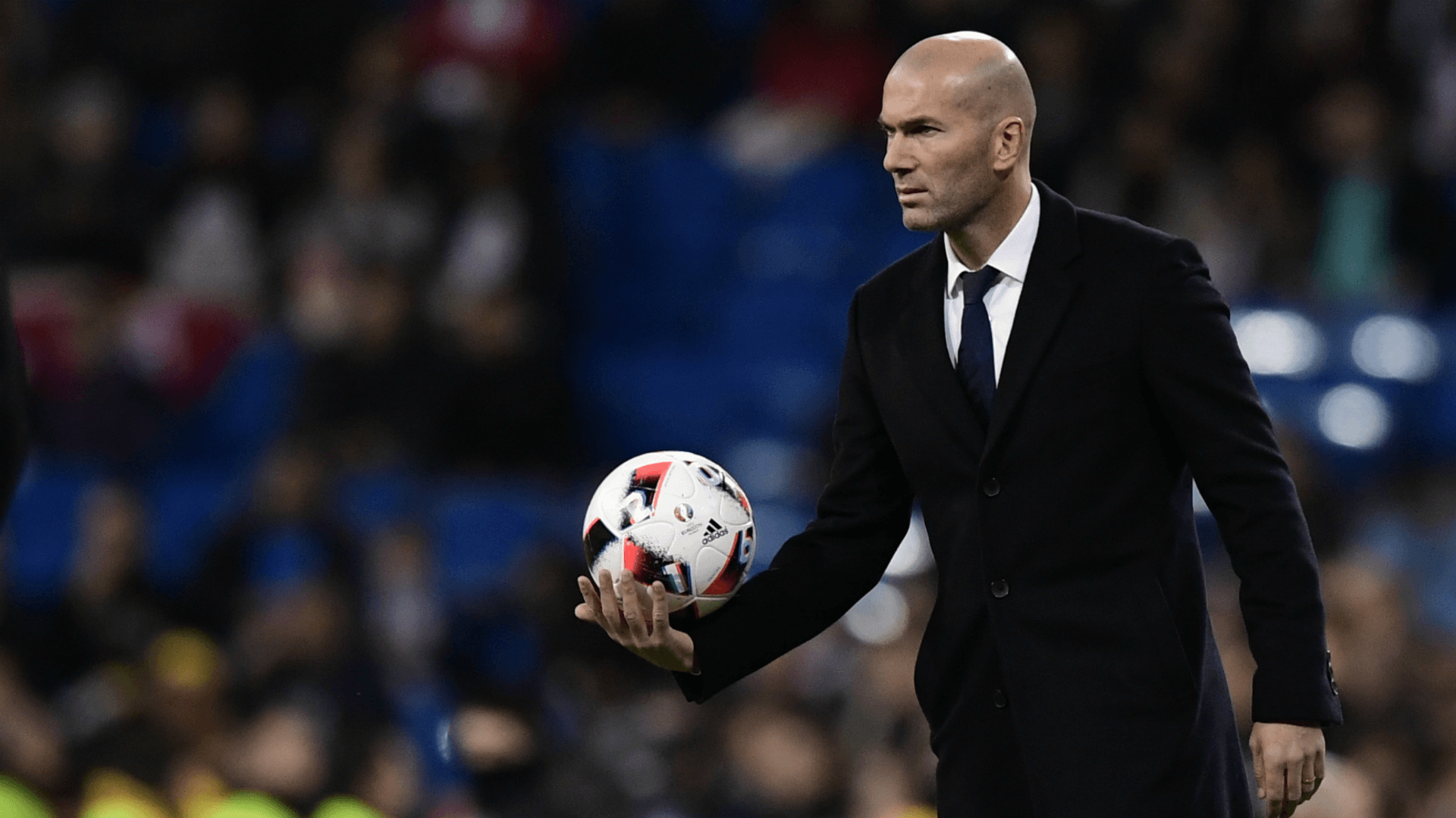 Zinedine Zidane, Adidas Beau Jeu football, Stadium sideline, Full HD Desktop wallpaper