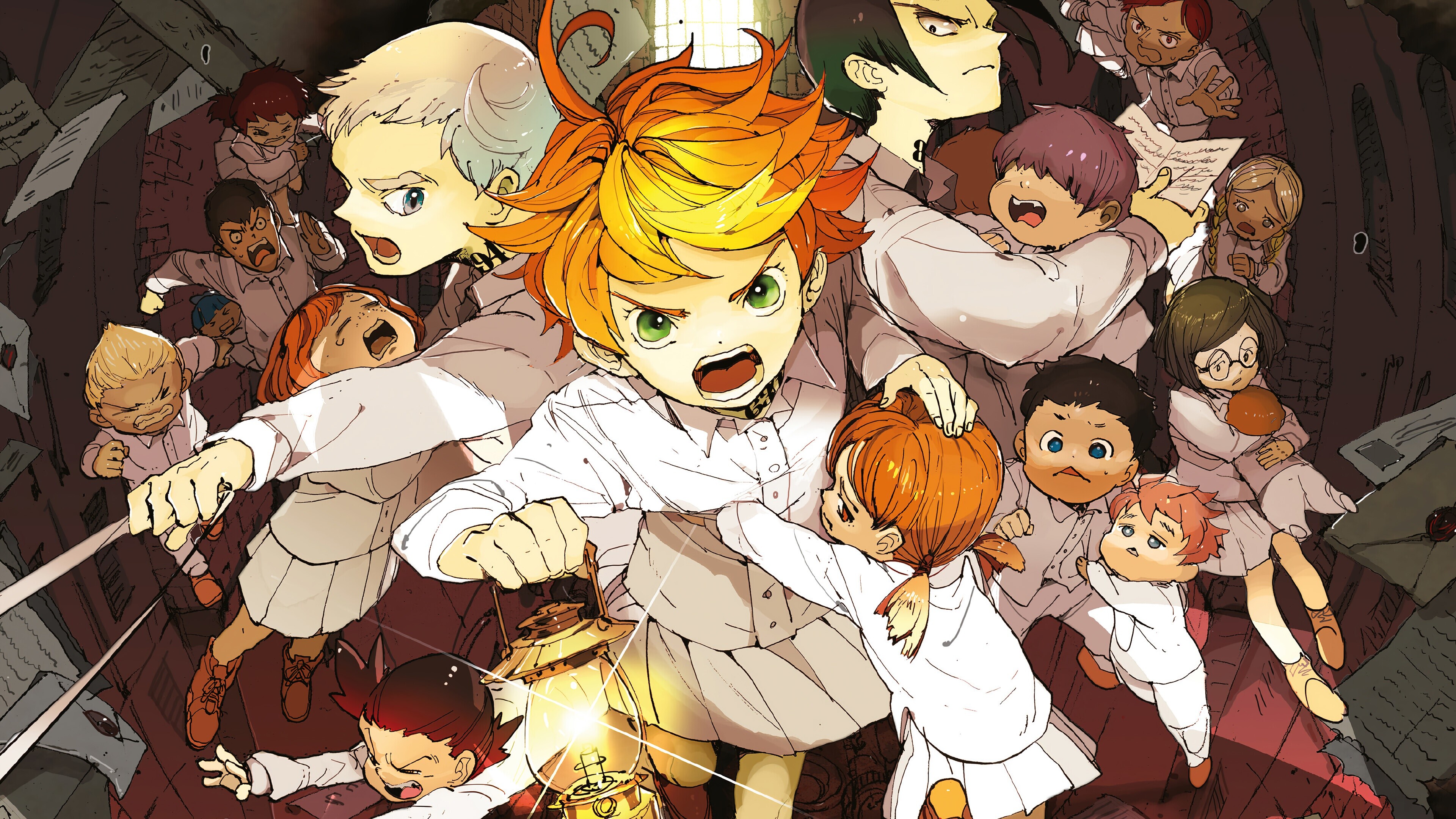 The Promised Neverland wallpaper, Emma, Ray, Norman, Thrilling storyline, 3840x2160 4K Desktop