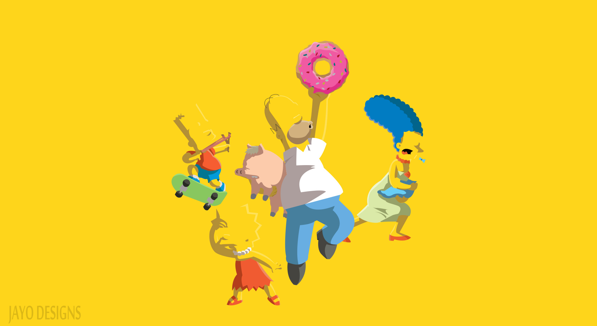 Homer Simpson, Bart Simpson on skateboard, Marge Simpson holding Maggie, Lisa Simpson, Spider-Pig, HD Desktop wallpaper