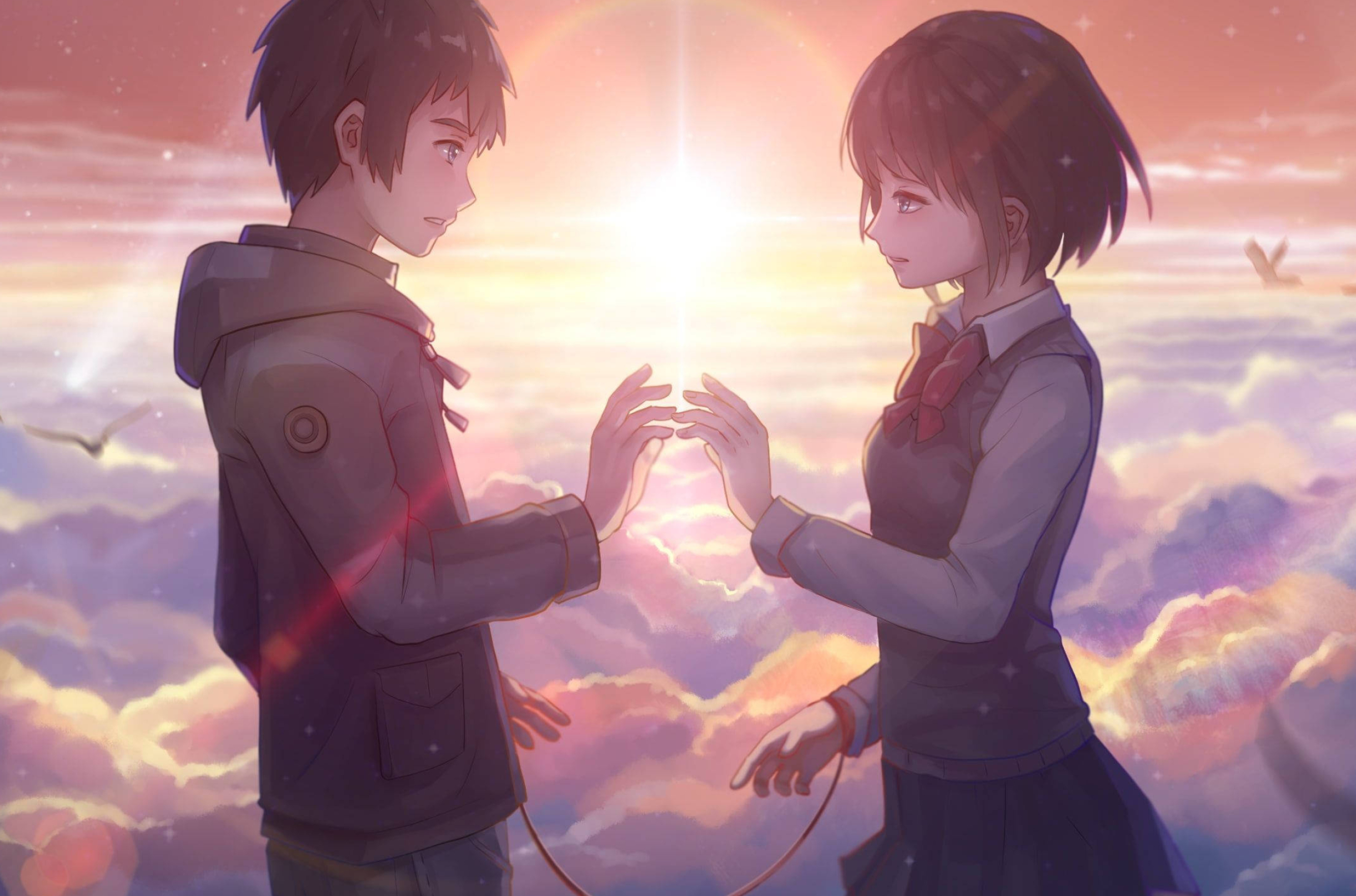Taki Tachibana, Mitsuha Miyamizu, red string of fate, HD Desktop wallpaper