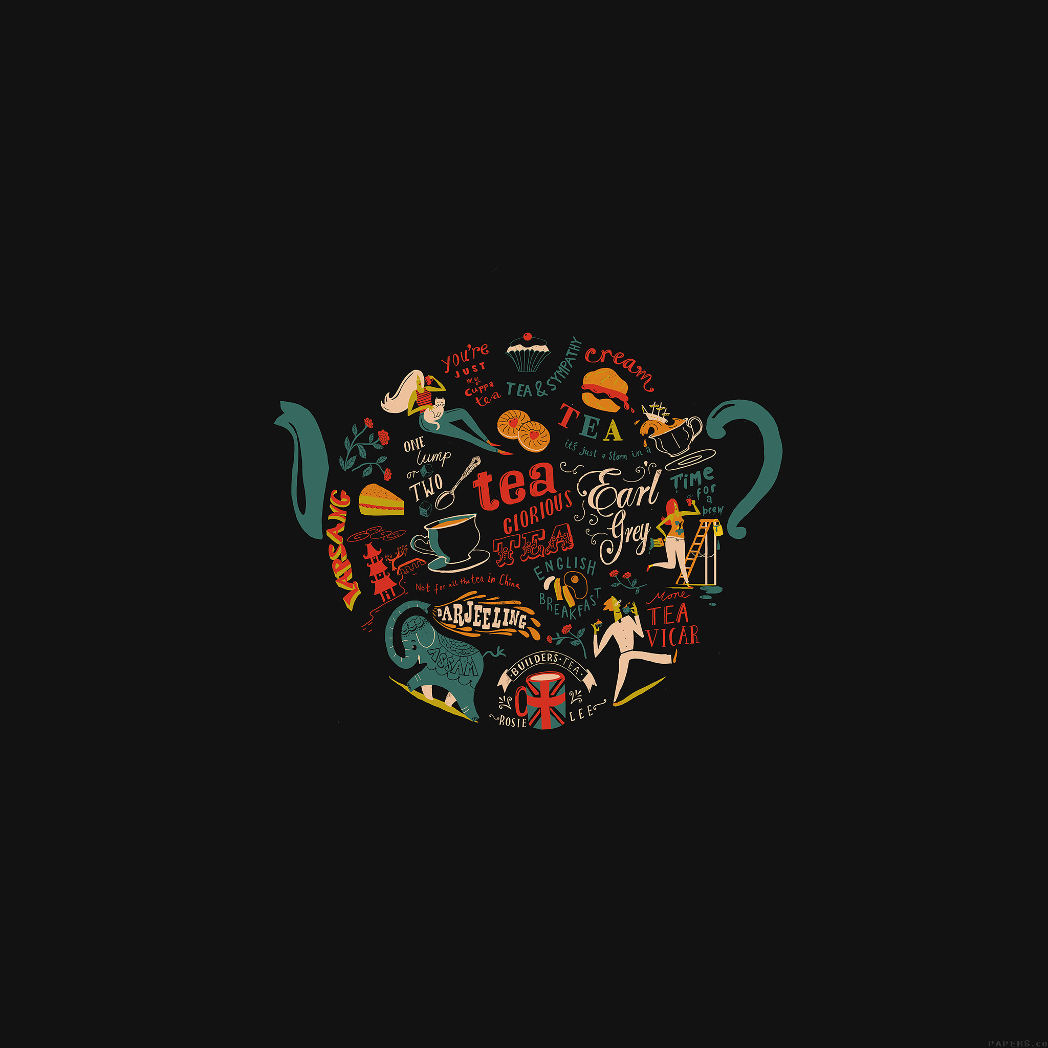 Artistic tea illustration, Dark wallpaper, Unique style, Intriguing artwork, 2050x2050 HD Phone