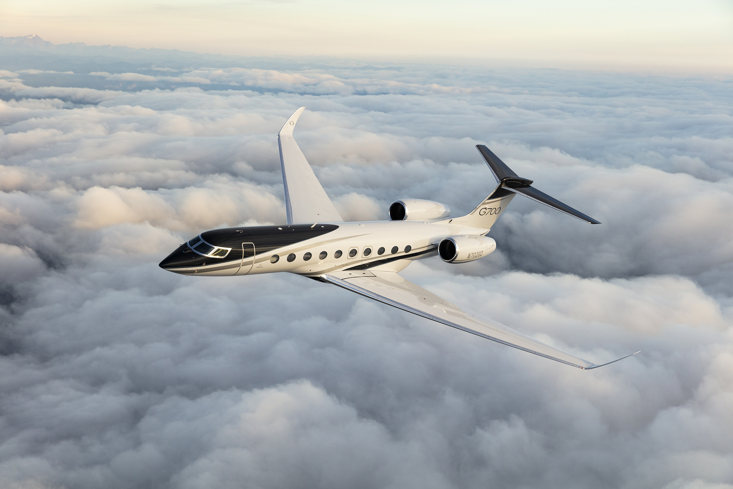 Gulfstream G700, Sea of clouds, Golden hour sky, HD Desktop wallpaper