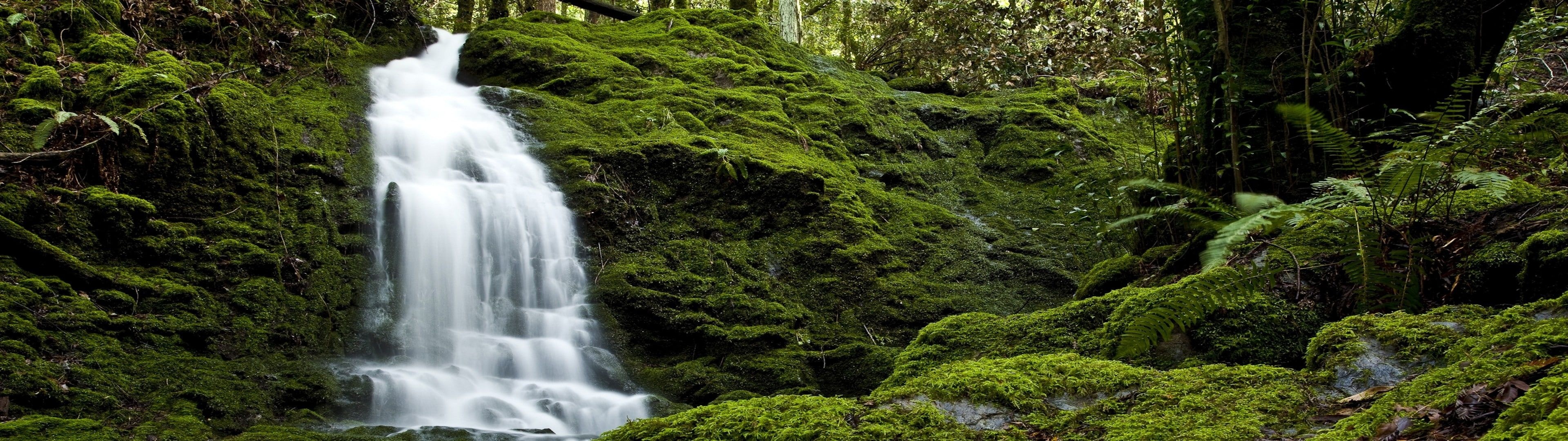 Green nature waterfall, Multiple display wallpaper, 3840x1080 Dual Screen Desktop