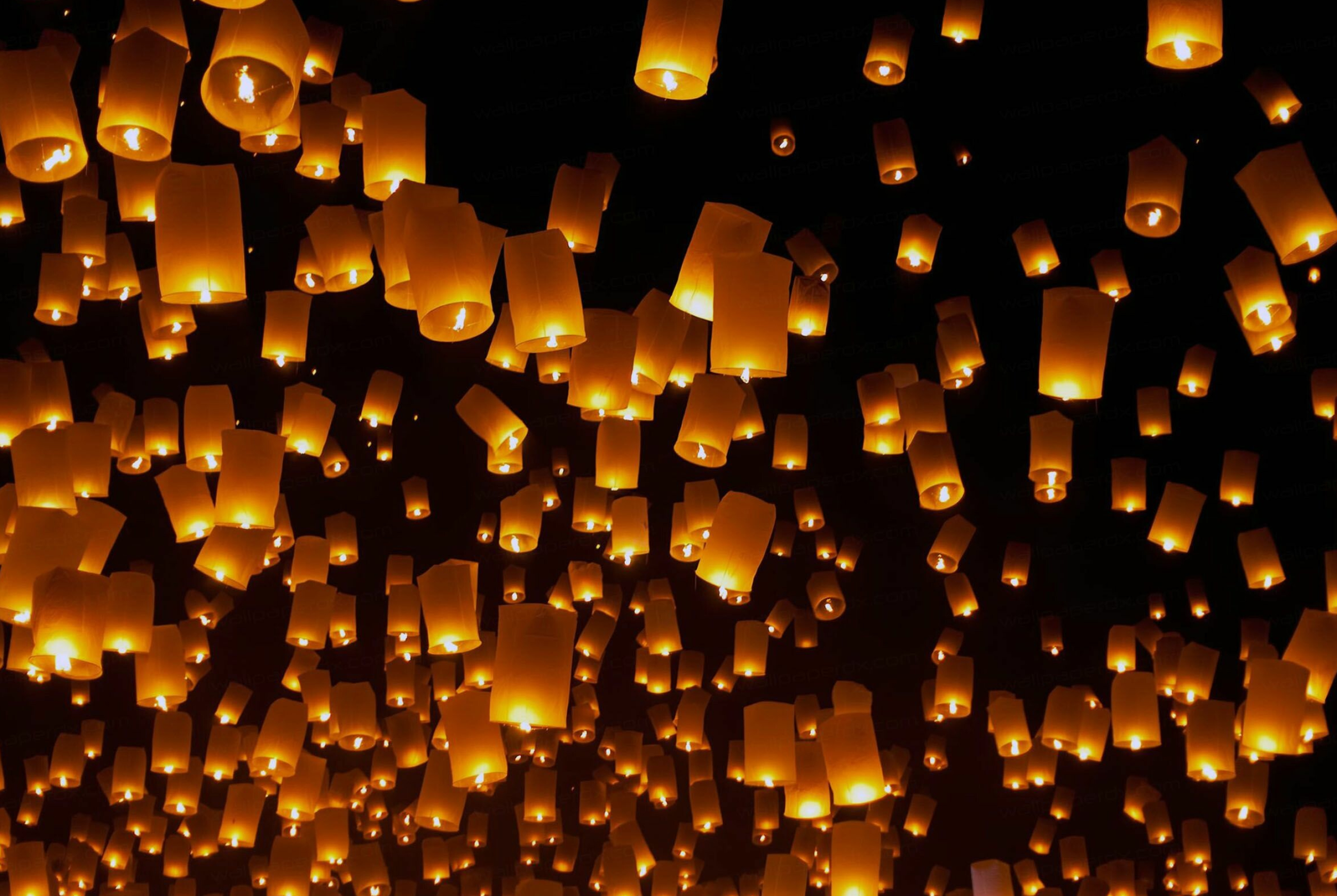 Flying lanterns, Nighttime enchantment, Illuminated beauty, Magical ambiance, 2600x1740 HD Desktop