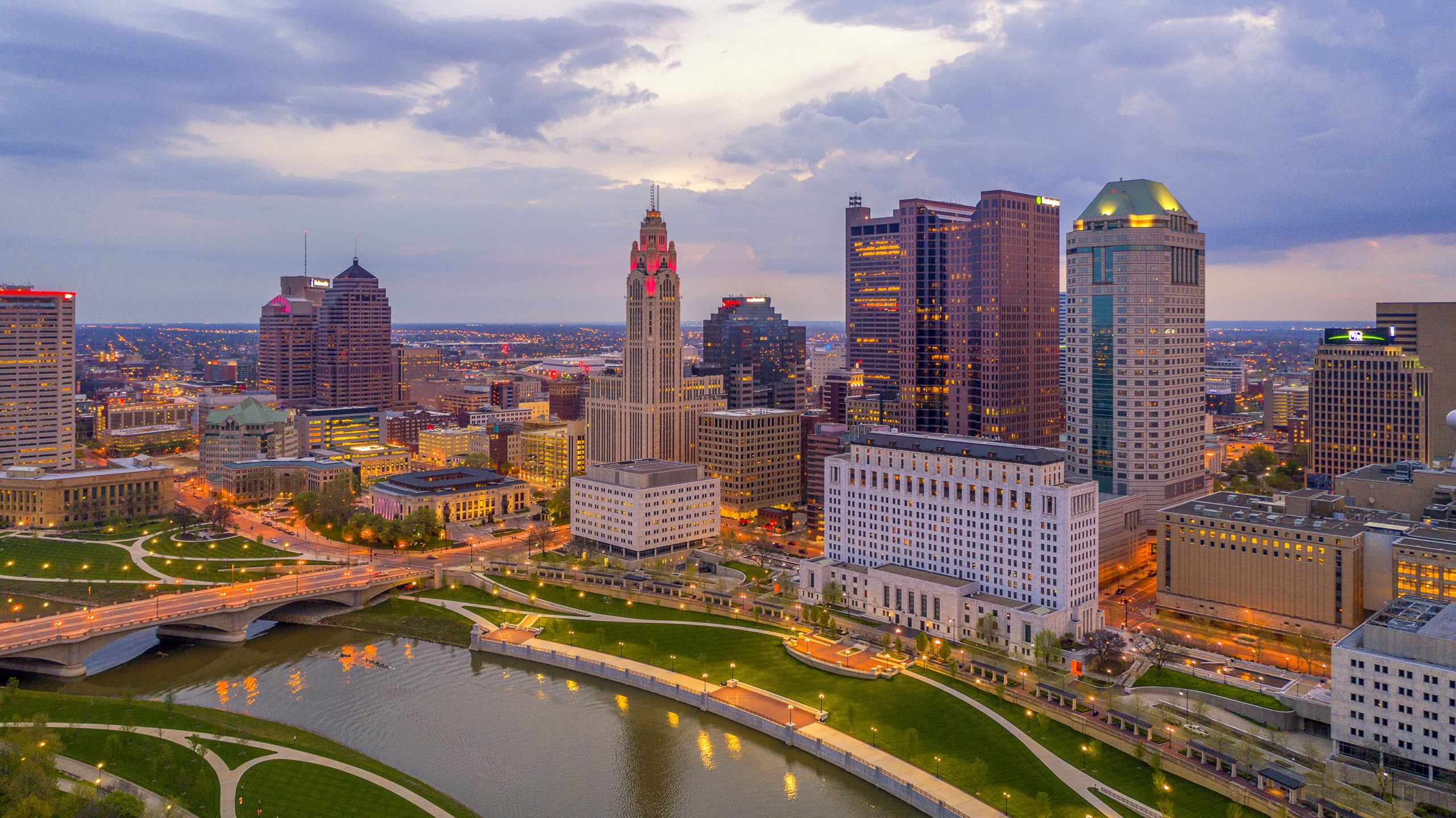 Columbus Skyline, Travels, Architectural marvel, Urban panorama, 2560x1440 HD Desktop