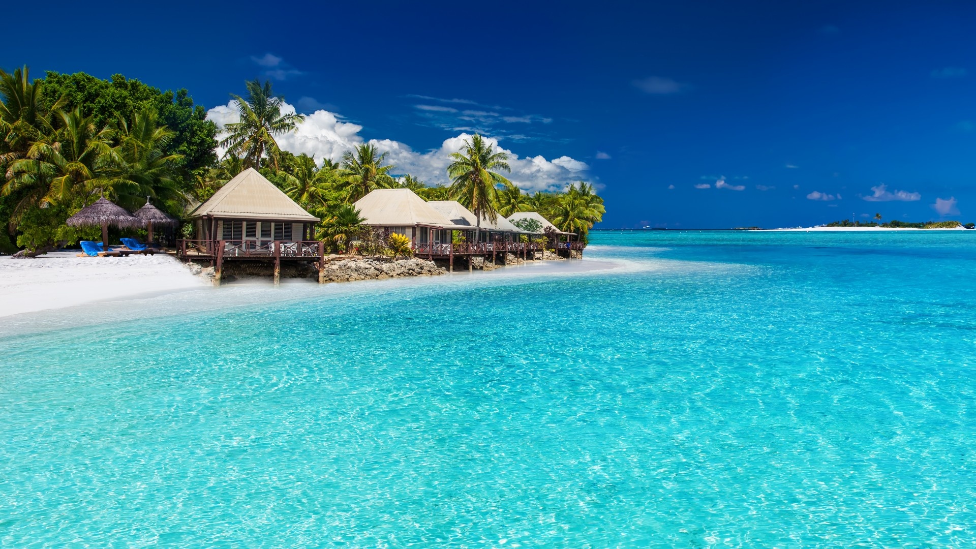 Sea bungalow, Fiji sky, Fiji beach escape, Water house, 1920x1080 Full HD Desktop