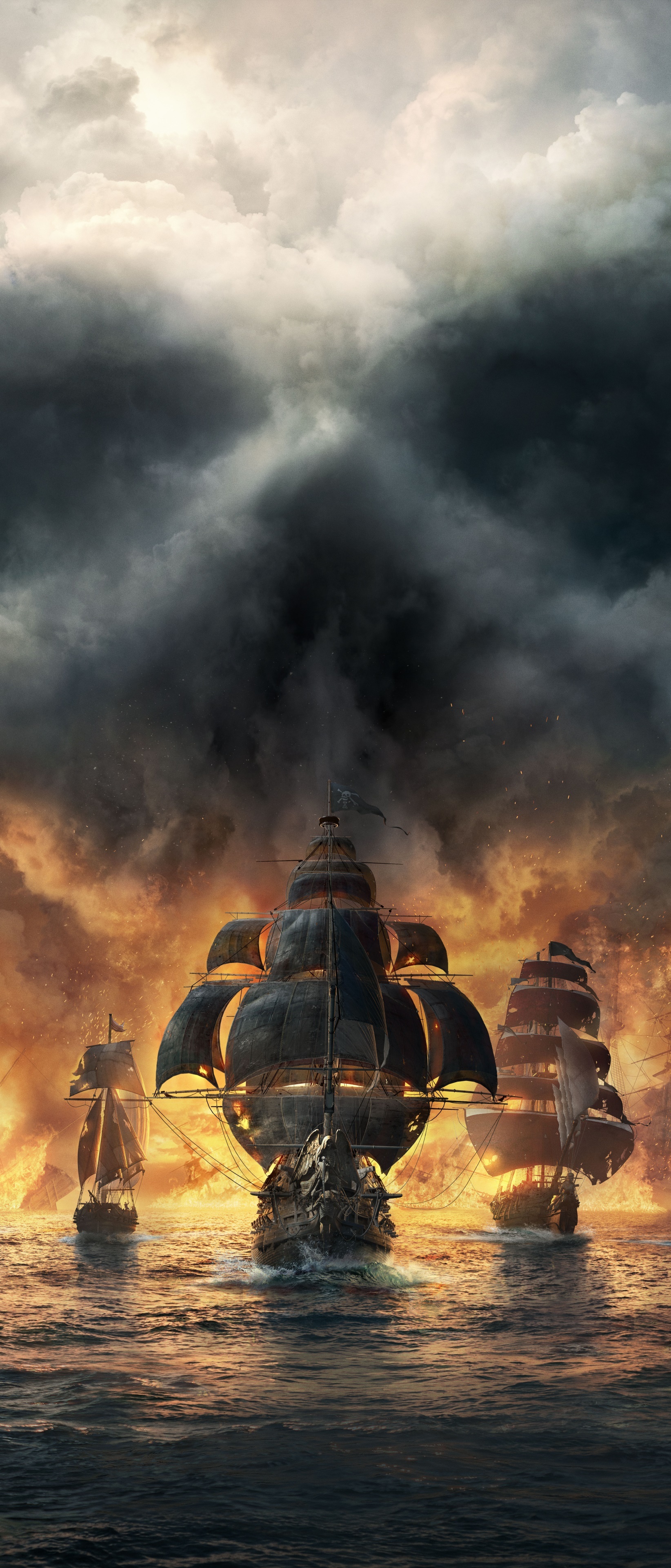 Skull and Bones, Skull cloud formation, Pirate galleon naval battle, HD Phone wallpaper