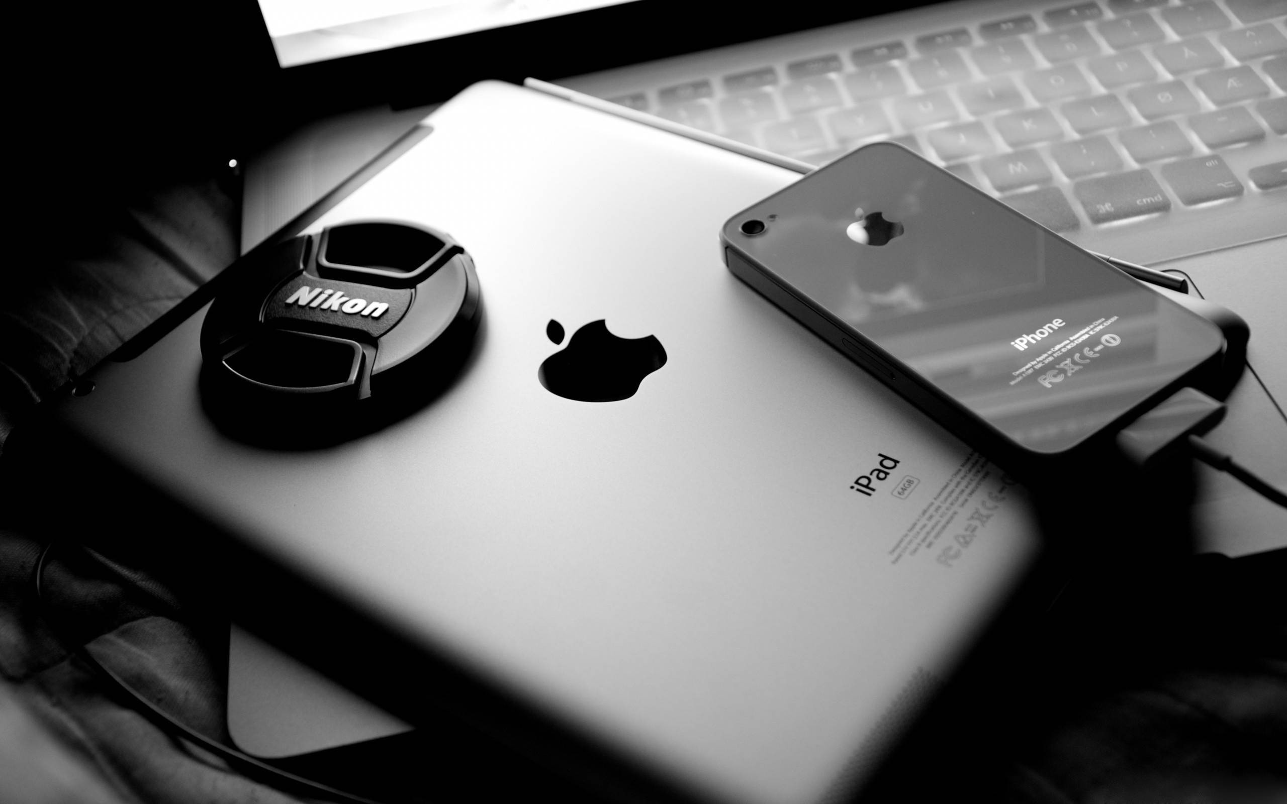 Technology wallpaper, Nikon camera, Apple logo, Multimedia innovation, 2560x1600 HD Desktop