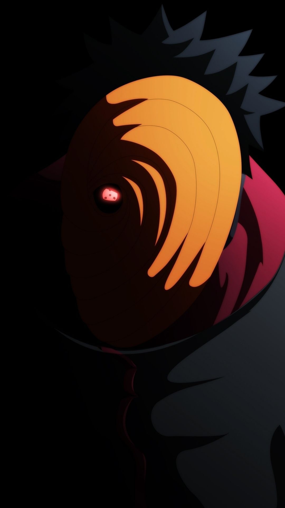Obito Uchiha, orange swirl mask, glowing Sharingan eye, Full HD Phone wallpaper