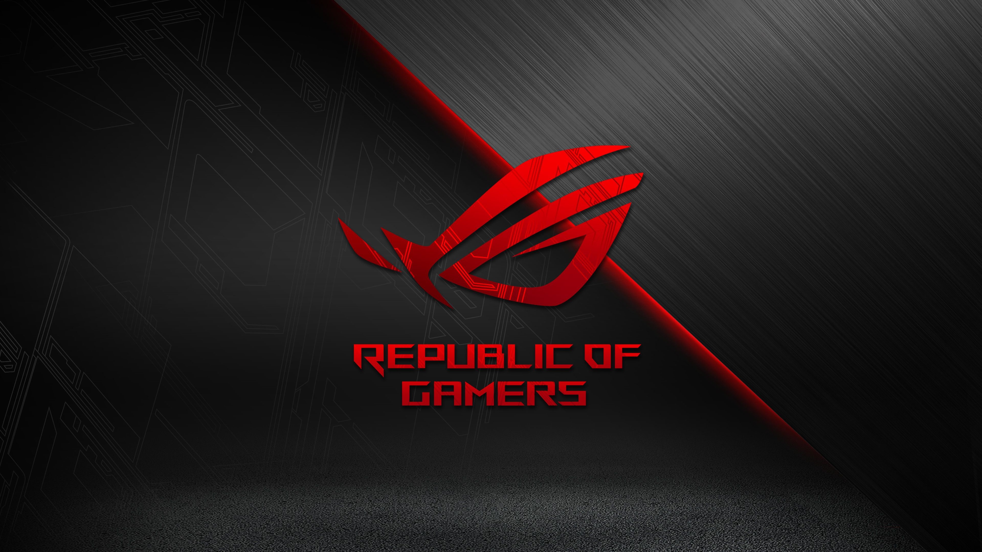 ASUS Republic of Gamers logo, Republic of Gamers lettering, Brushed dark metal panel, 4K Desktop wallpaper