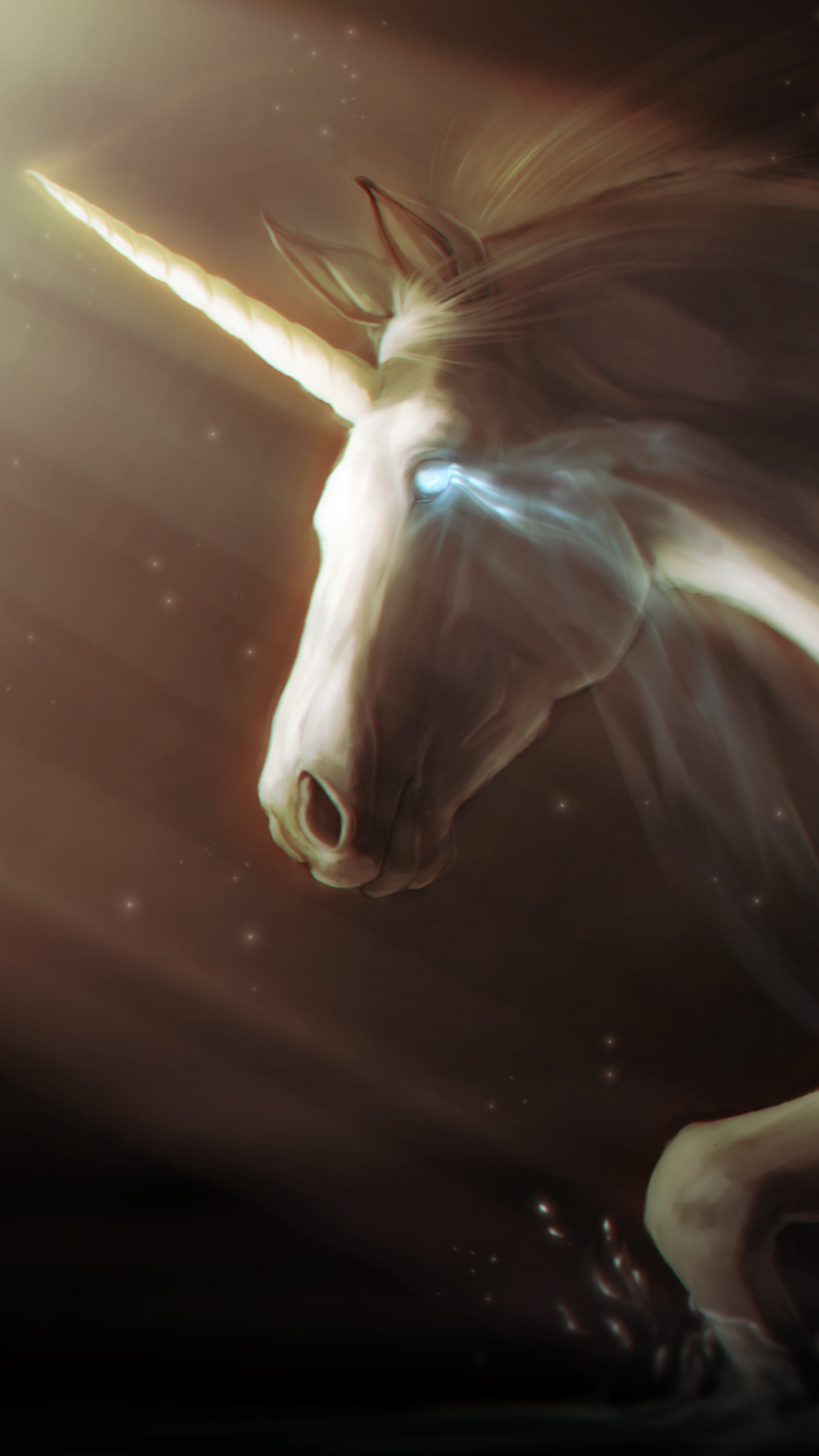 Unicorn digital art, Sony Xperia X, Mythical light beam, Fantasy, 2160x3840 4K Phone