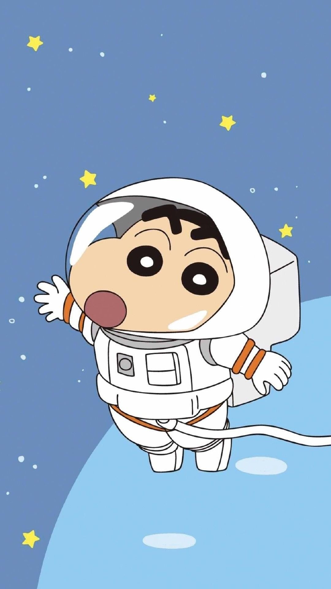 Shinnosuke Nohara, white astronaut suit, starry outer space, Full HD Phone wallpaper