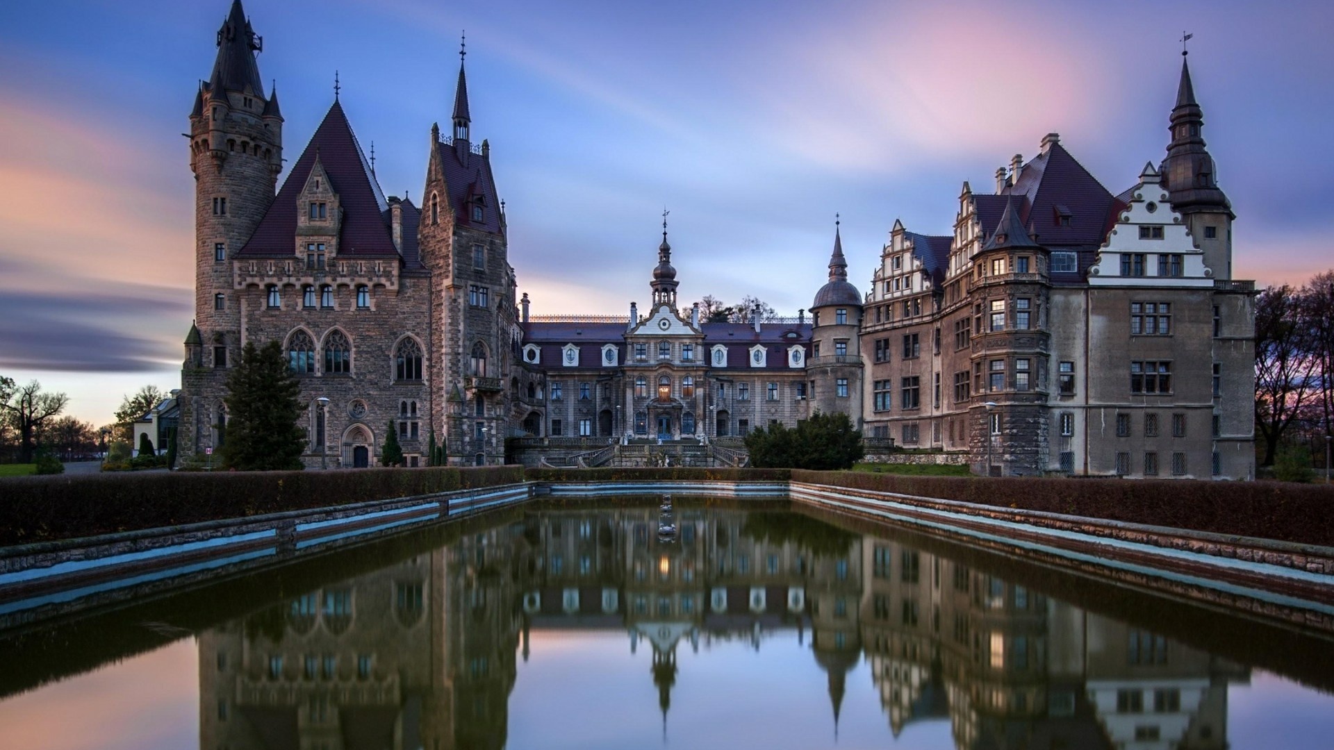 Moszna Castle, Iconic landmark, Majestic architecture, Fairytale setting, 1920x1080 Full HD Desktop