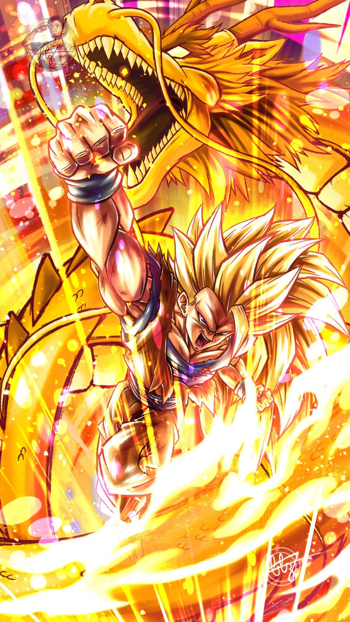 Super Saiyan 3 Goku, Dragon Fist golden dragon, radiant golden ki aura, HD Phone wallpaper