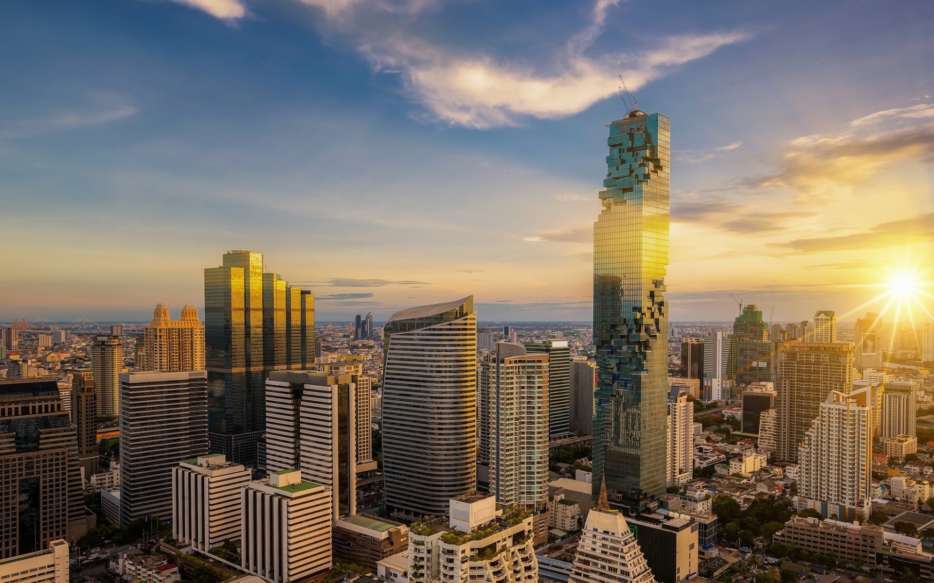 Bangkok modern building, Metropolis sunset, High-quality pictures, 1920x1200 HD Desktop