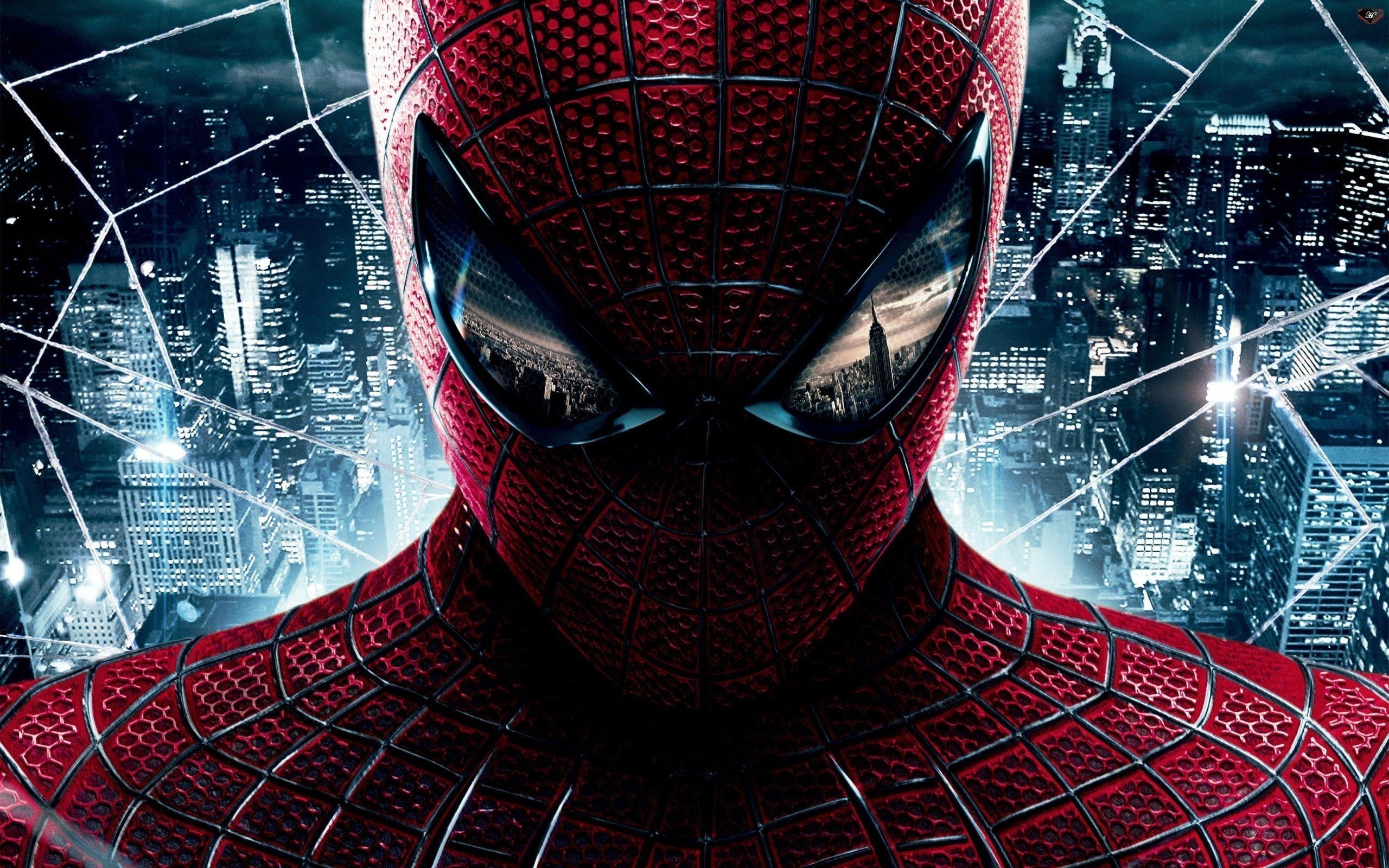 The Amazing Spider-Man, Manhattan night skyline, spider web overlay, HD Desktop wallpaper