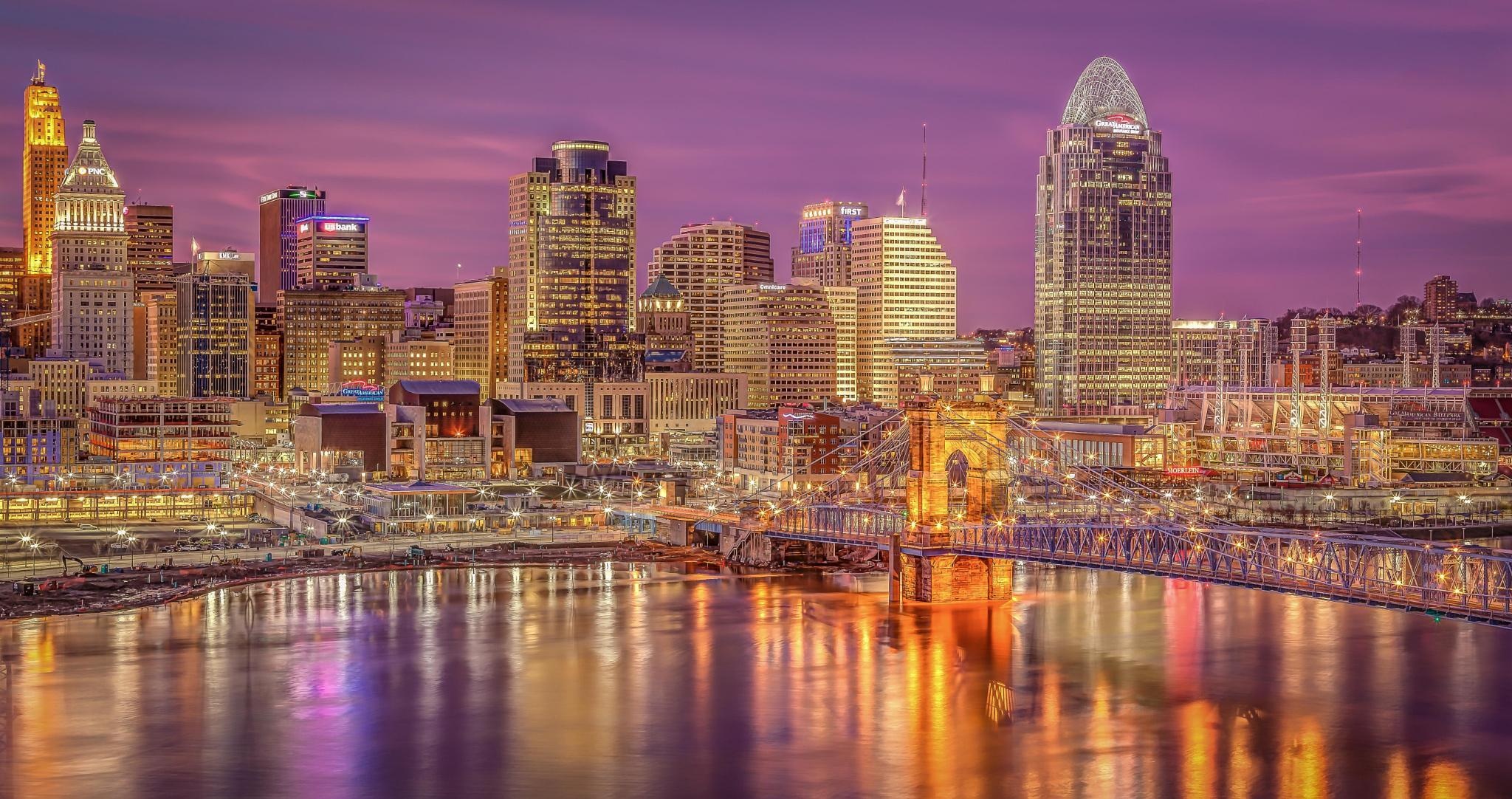 Cincinnati Skyline, Urban landscape, Ohio city, Travel destination, 2050x1090 HD Desktop