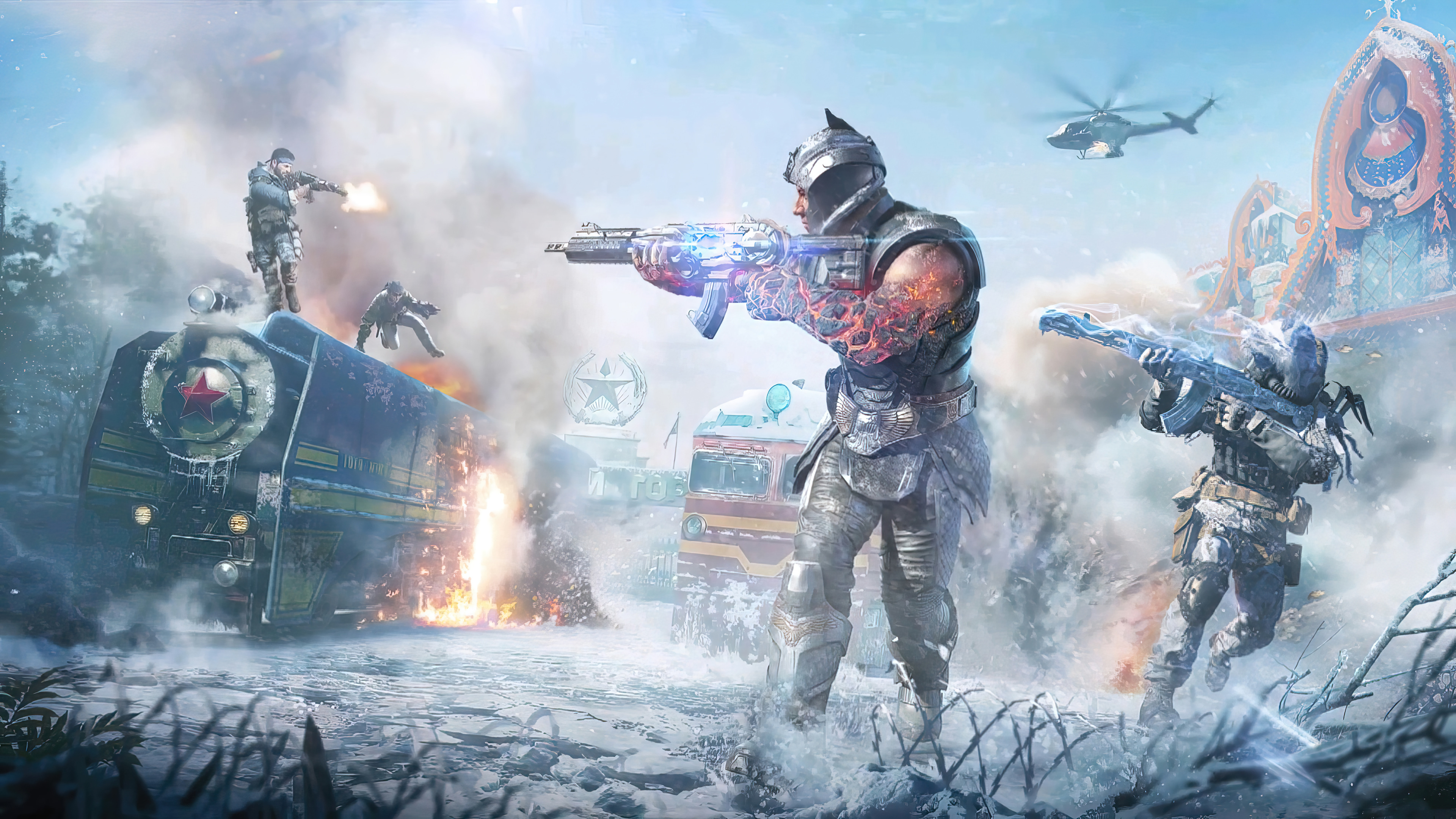Nuketown Russia map, Mythic Peacekeeper MK2, Soviet steam locomotive, 4K Desktop wallpaper