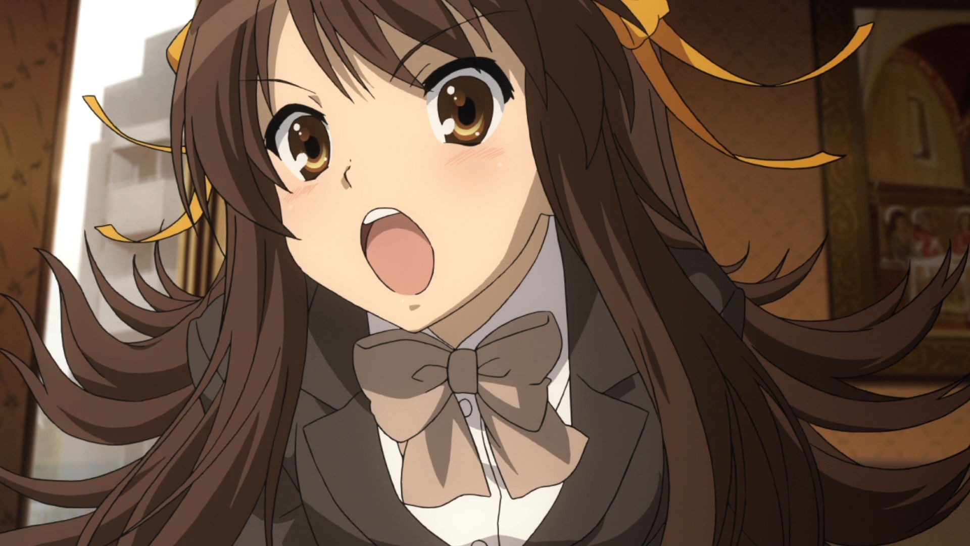 Anime, Haruhi Suzumiya, Brown eyes, Open mouth, 1920x1080 Full HD Desktop