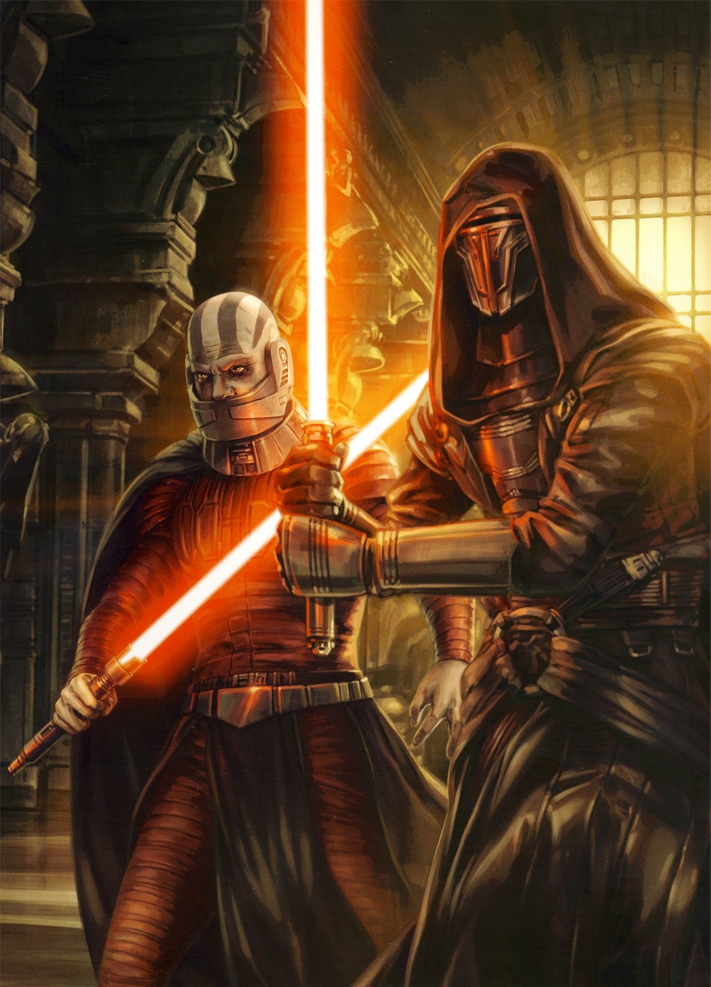 KotOR 2: Legendary lightsabers, Sith Lords, Darth Malak, Star Wars painting, 1430x1980 HD Phone