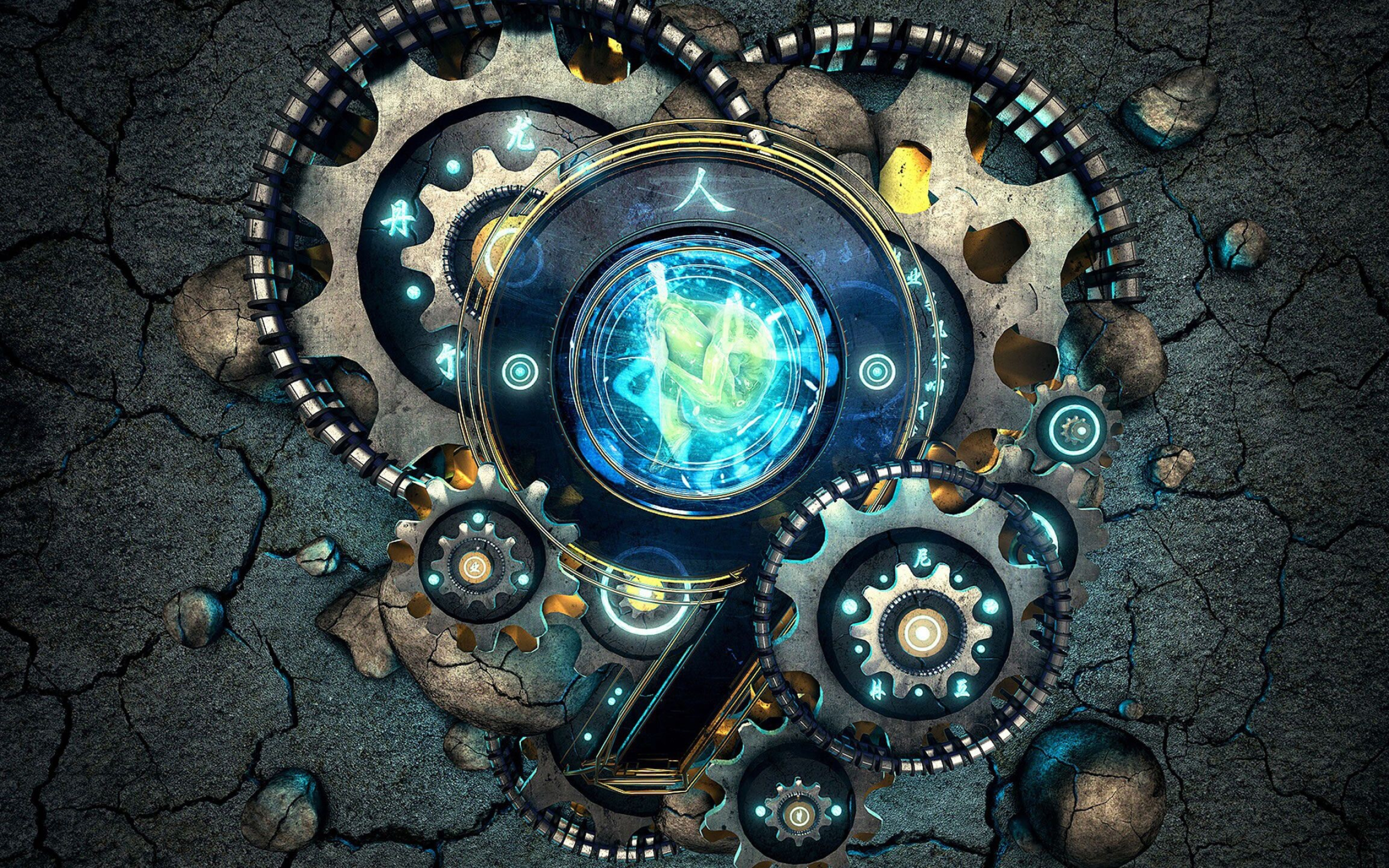 Gears wallpaper, HD resolution, Digital art, Cool blue aesthetics, 2560x1600 HD Desktop