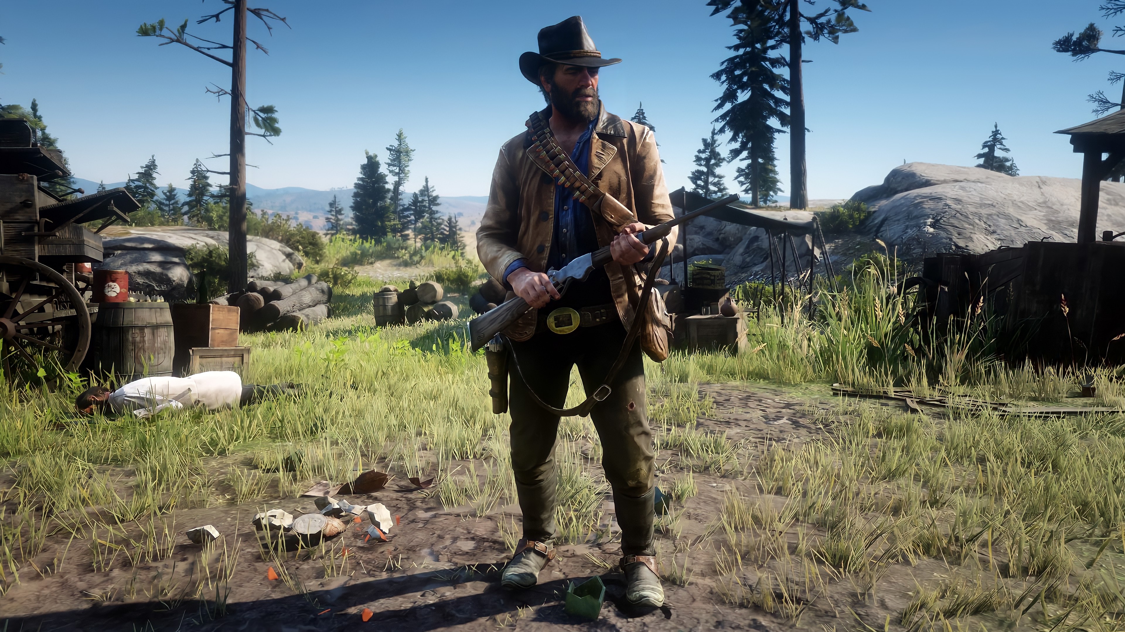 Arthur Morgan, Red Dead Redemption 2, lever-action repeater rifle, 4K Desktop wallpaper
