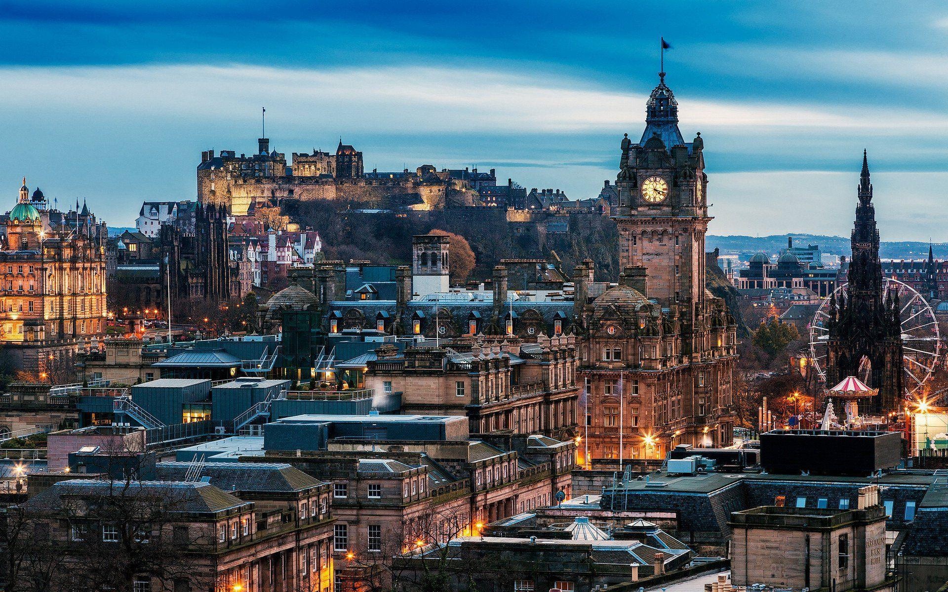 Edinburgh skyline, Wallpaper, Night view, Buildings, 1920x1200 HD Desktop