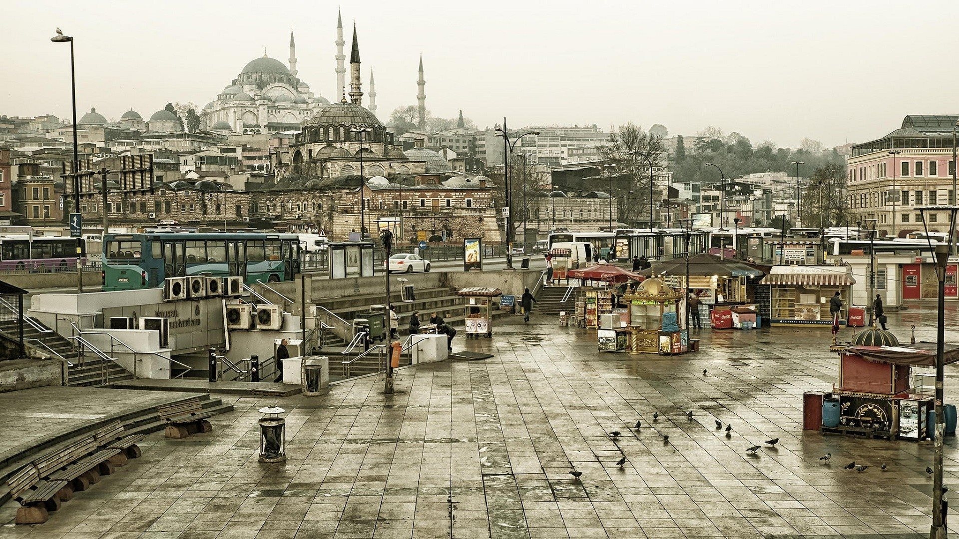 Istanbul city, Mosque architecture, Town square, Historic landmarks, 1920x1080 Full HD Desktop