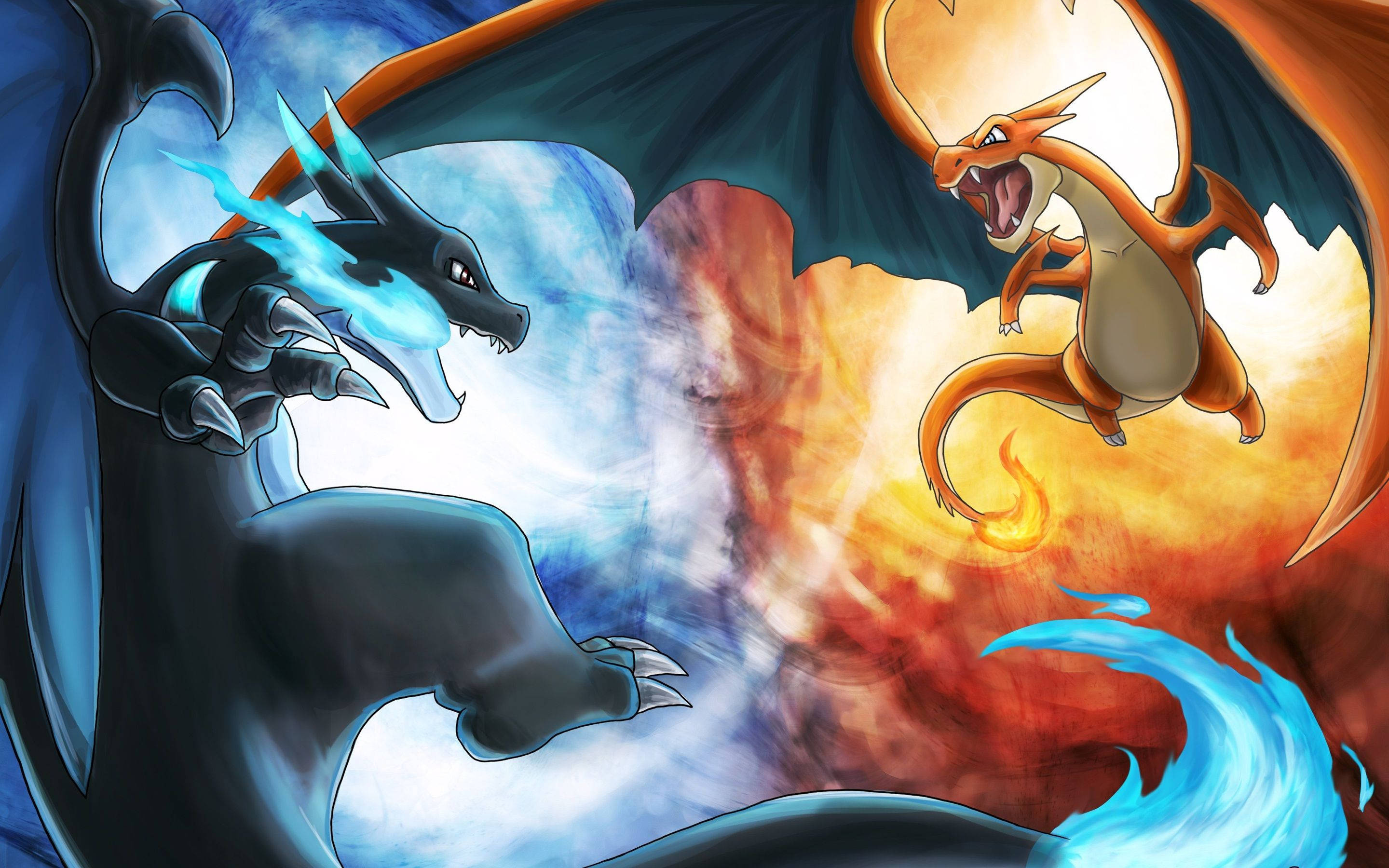Mega Charizard X, Charizard, Blue and orange flames, HD Desktop wallpaper