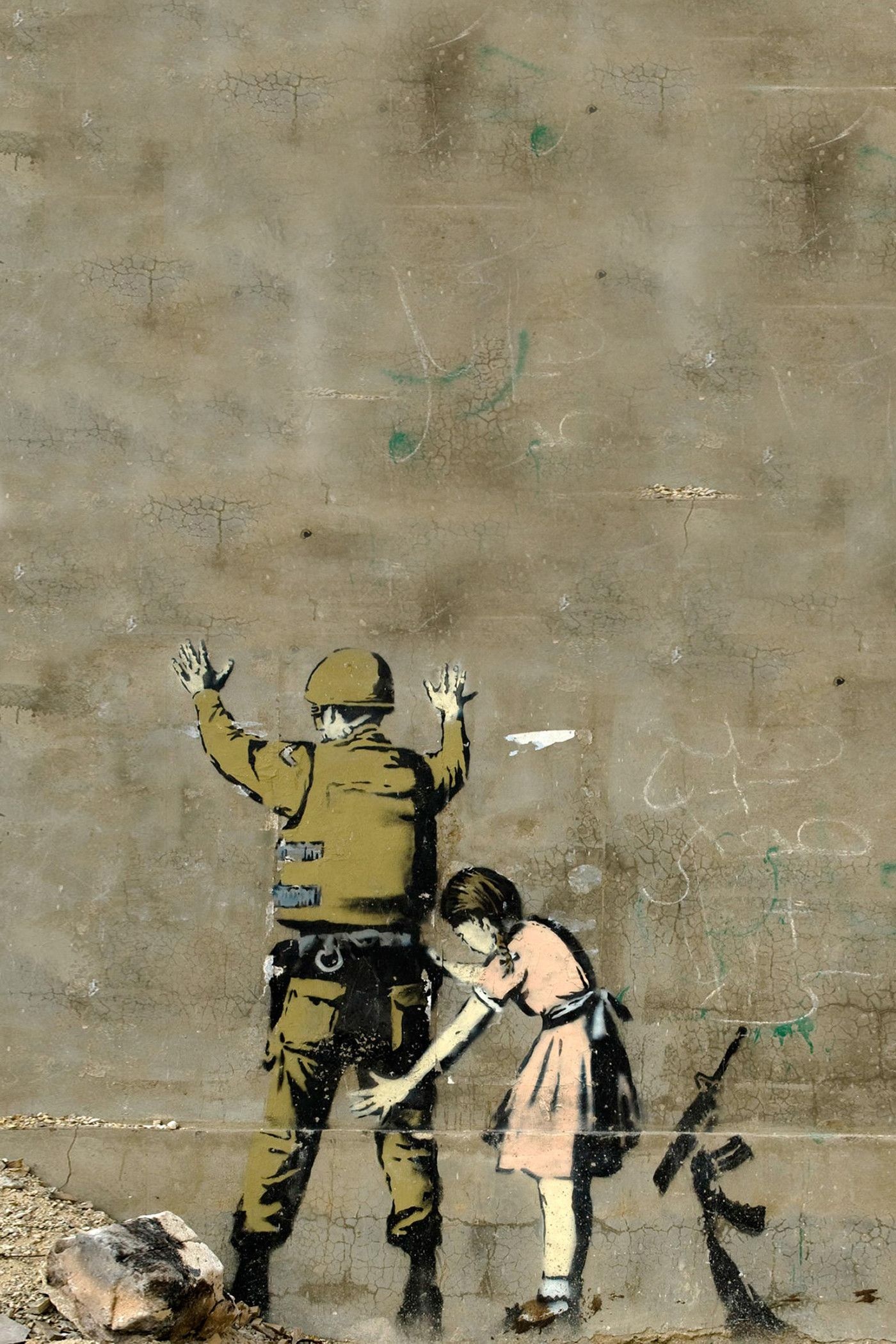 Girl Frisking Soldier, Banksy Wallpaper, 1400x2100 HD Phone