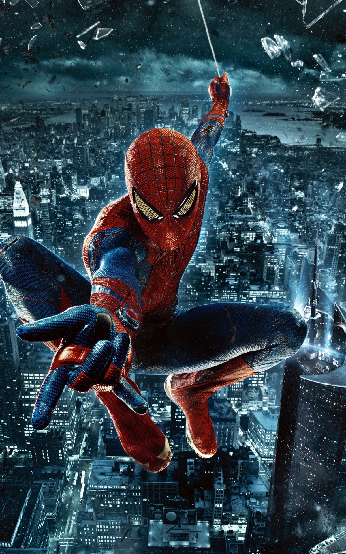 The Amazing Spider-Man, New York City skyline, shattered glass shards, HD Phone wallpaper