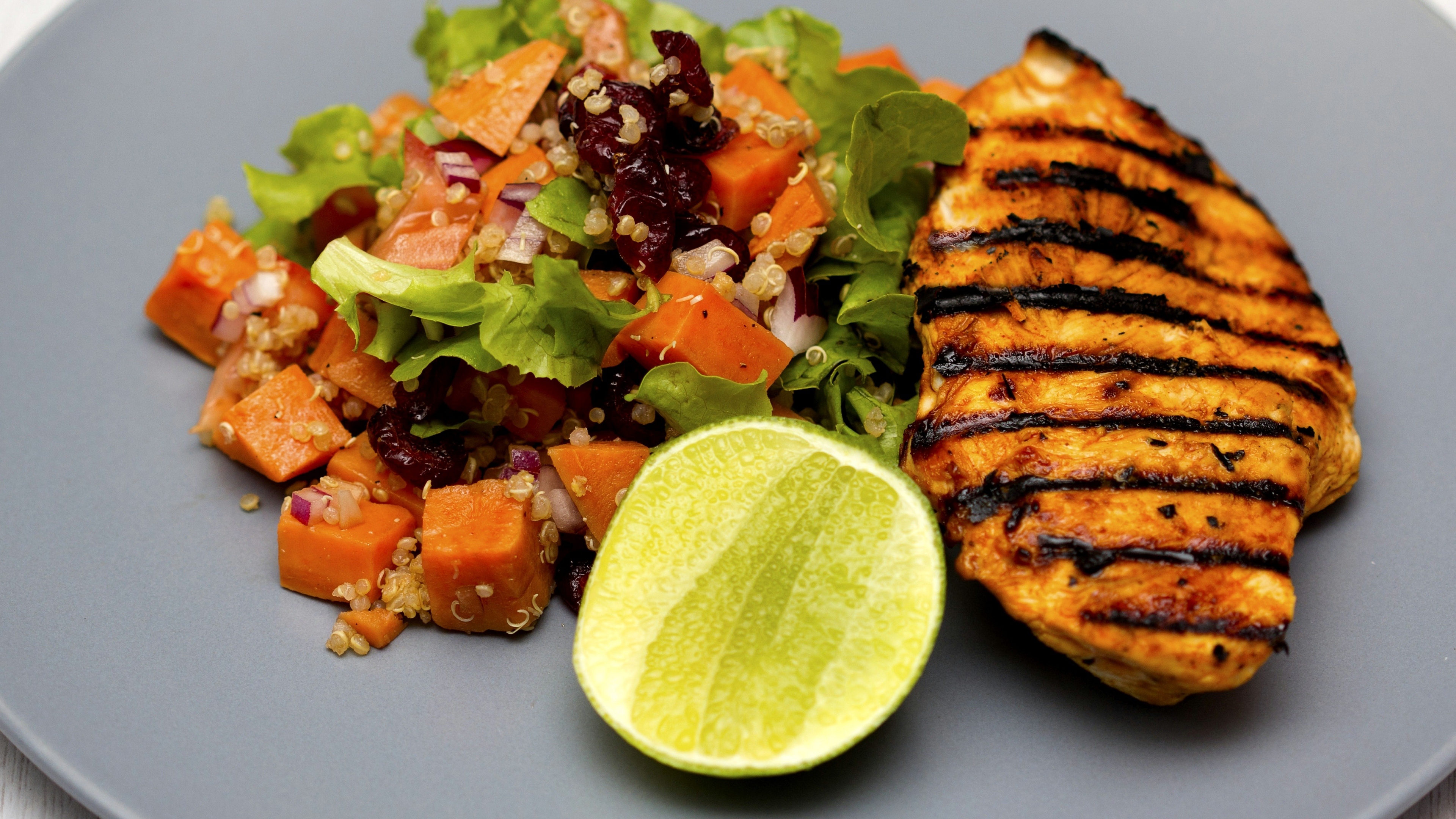 Grilled chicken, Quinoa salad, Healthy meal, Tasty combination, 3840x2160 4K Desktop