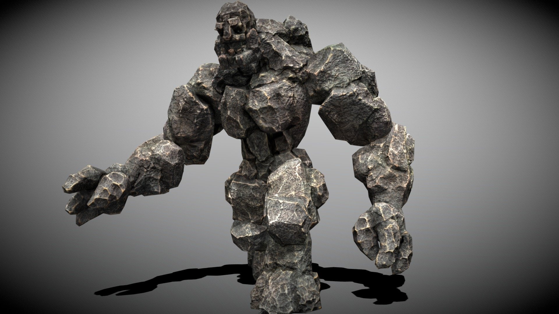 Rock Golem, 3D model, Realistic sculpture, Impressive artwork, 1920x1080 Full HD Desktop